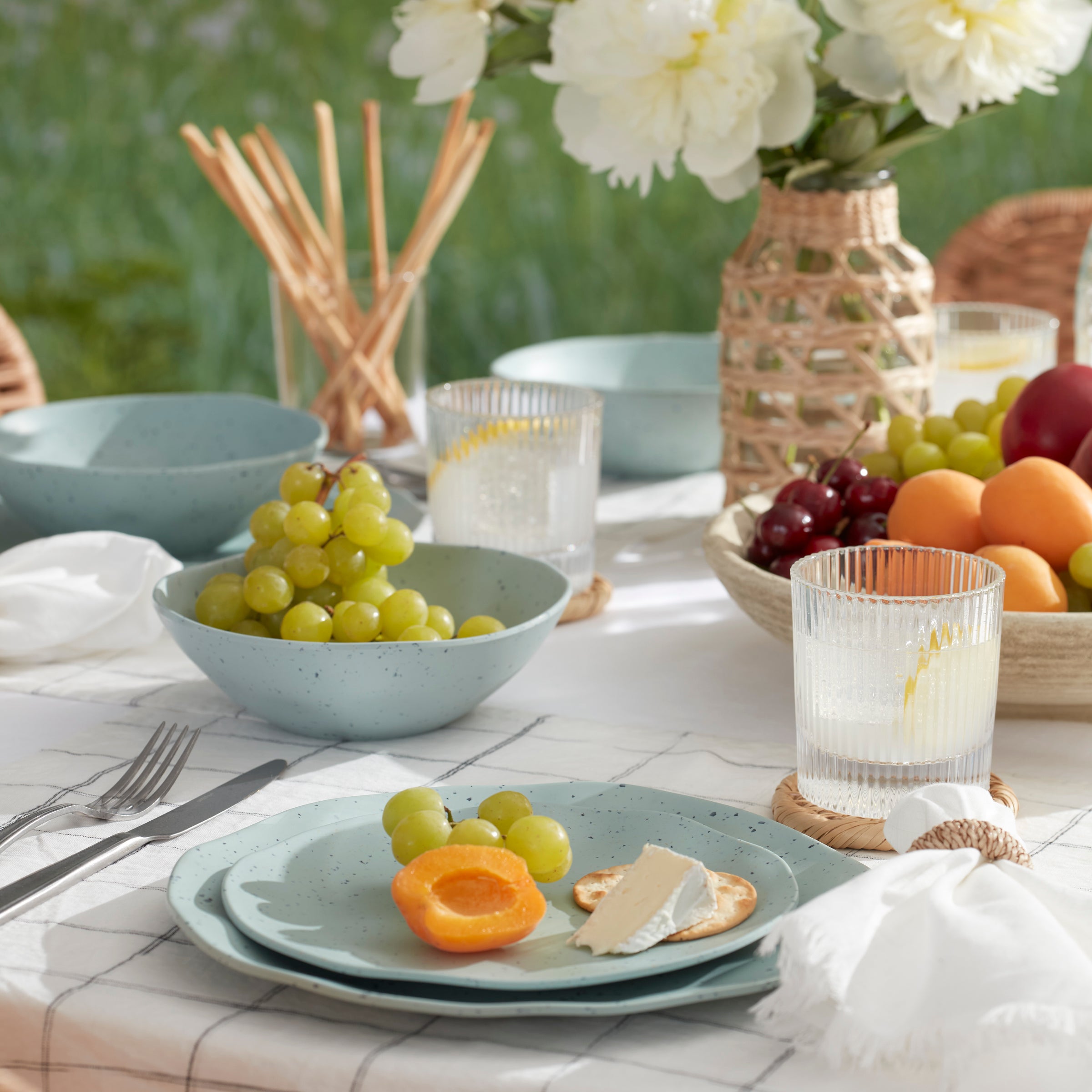 Terrazzo Melamine Mint 12-Piece Dinnerware Set - Durable & Stylish Plates, Bowls & Cups - Perfect for Outdoor Dining, Picnics & Everyday Use