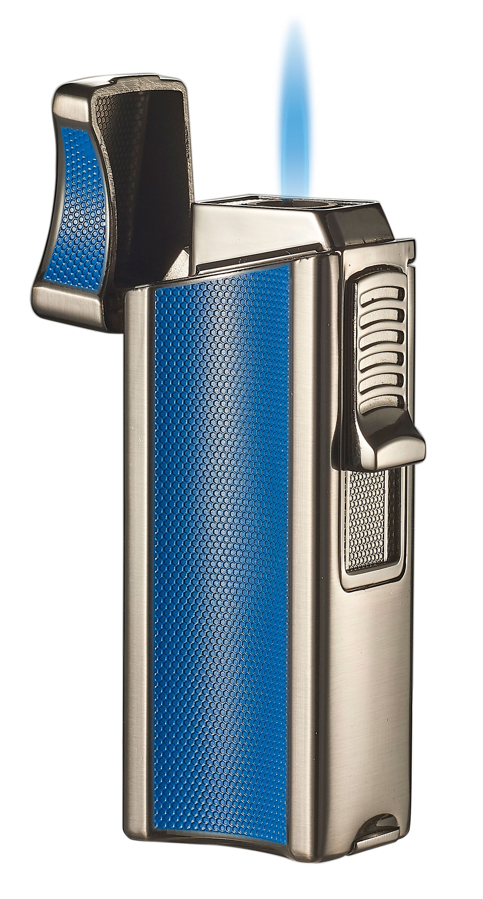 Visol Ridge Blue Single Flame Torch Lighter with Cigar Rest - Windproof Butane Lighter for Cigars, Cigarettes & Outdoor Use - Perfect for Camping, BBQ & Smoking Accessories