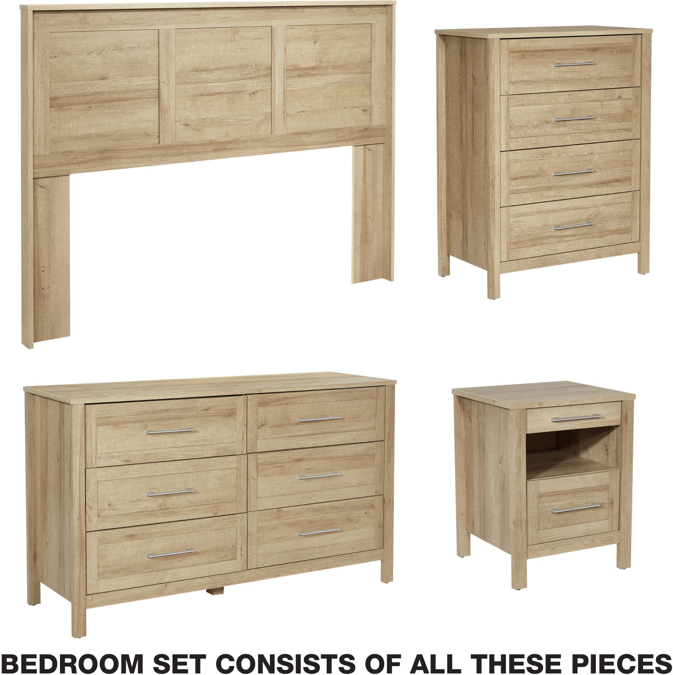 Office Star Stonebrook 4-Piece Bedroom Furniture Set [SK102P] - Queen Size Bed Frame, Nightstand, Dresser & Mirror - Modern Home Bedroom Decor for Master & Guest Rooms
