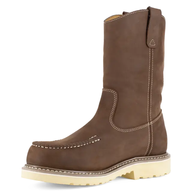 Men's 11 Inch Waterproof Composite Toe Work Boots - Slip Resistant Pull On Moc Toe for Construction & Outdoor Jobs - Brown Safety Shoes for Heavy Duty Work