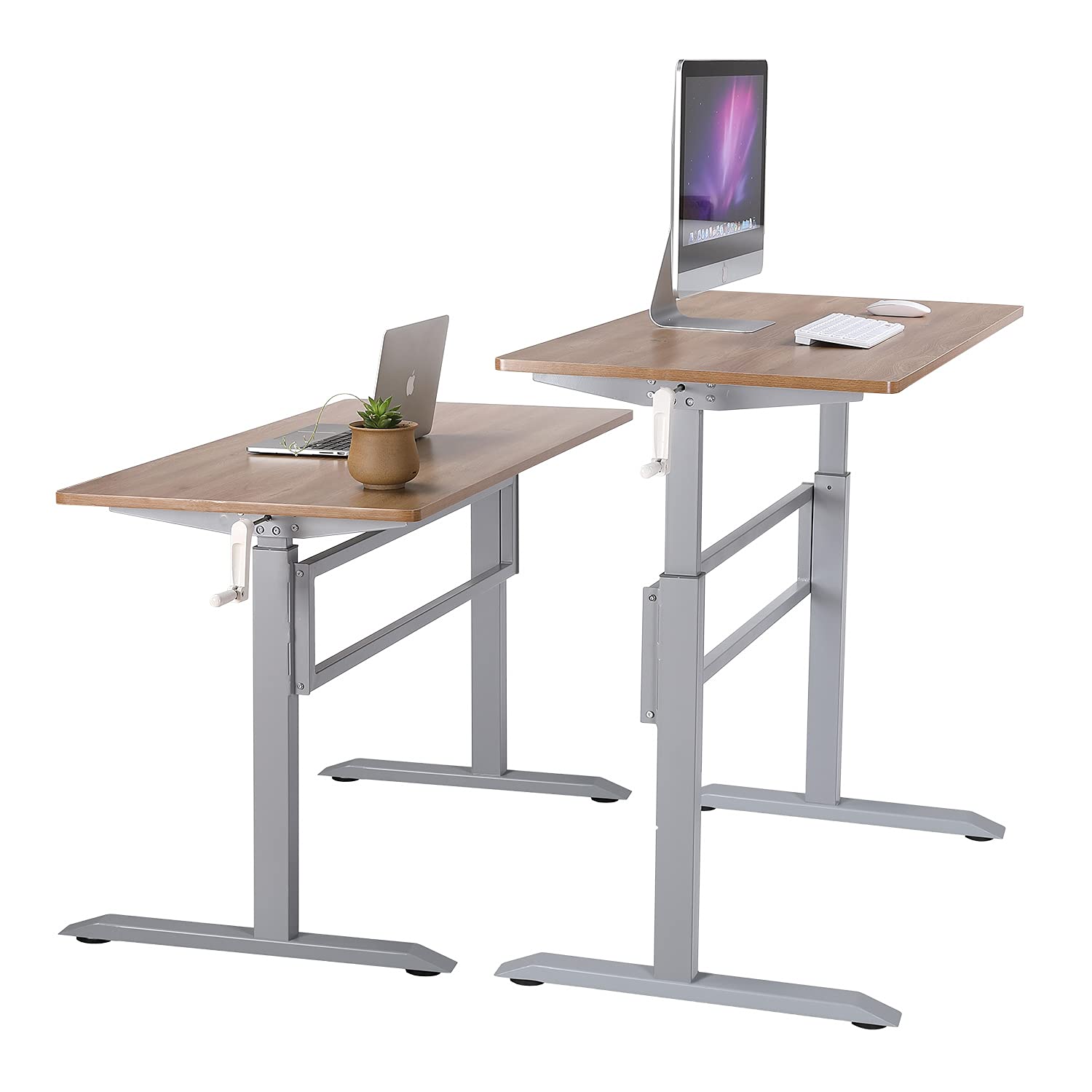 UNICOO Manual Standing Desk - Adjustable Height Heavy Duty Gaming & Computer Desk with Crank Mechanism & Headphone Hook, 48 x 24 Inches (SYK01-Grey Oak) - Perfect for Home Office, Gaming Setup & Workspace Ergonomics
