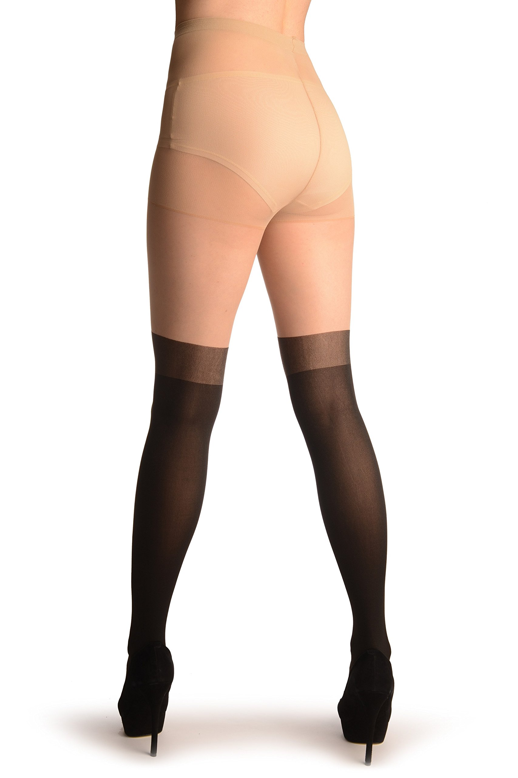 LissKiss Black Faux Stockings with Red Garter Belt - Sexy Pantyhose & Tights for Women | Perfect for Valentine's Day, Boudoir, and Special Occasions