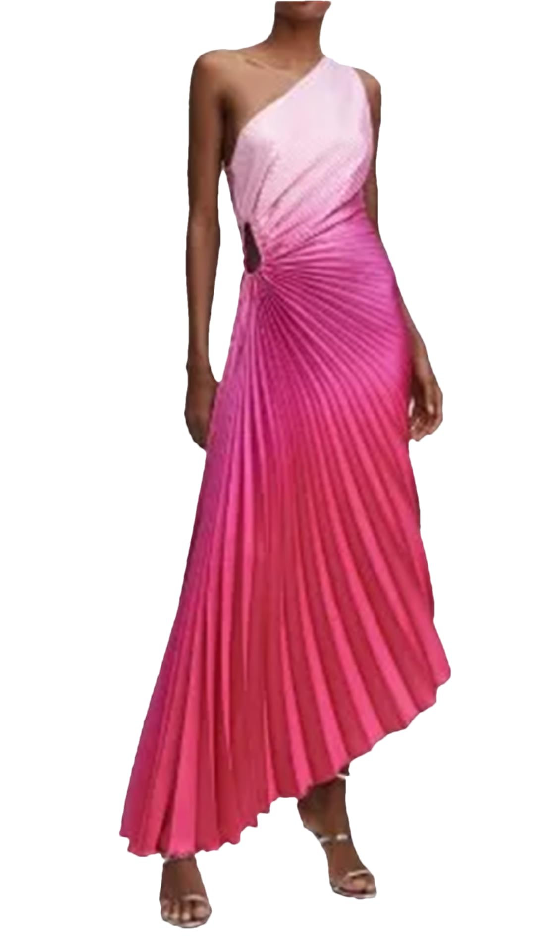 Elegant Women's Gradient Printed Pleated One Shoulder Maxi Dress with Roll Waist & Irregular Hem - Perfect for Parties, Weddings & Summer Vacations