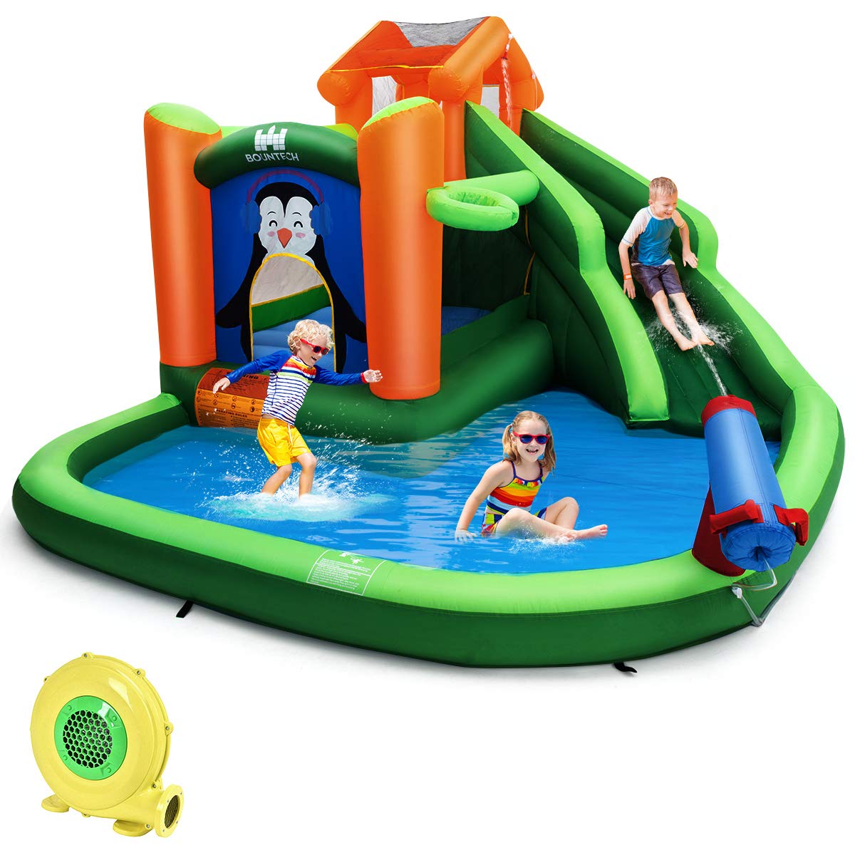 **BOUNTECH 6-in-1 Inflatable Water Slide & Bounce House Combo for Kids - 735W Blower, Splash Pool, Climbing Wall - Outdoor Backyard Water Park for Summer Fun, Parties & Birthday Gifts**    *(Perfect for backyard playdates, summer parties, birthday celebrations, and family fun!)*