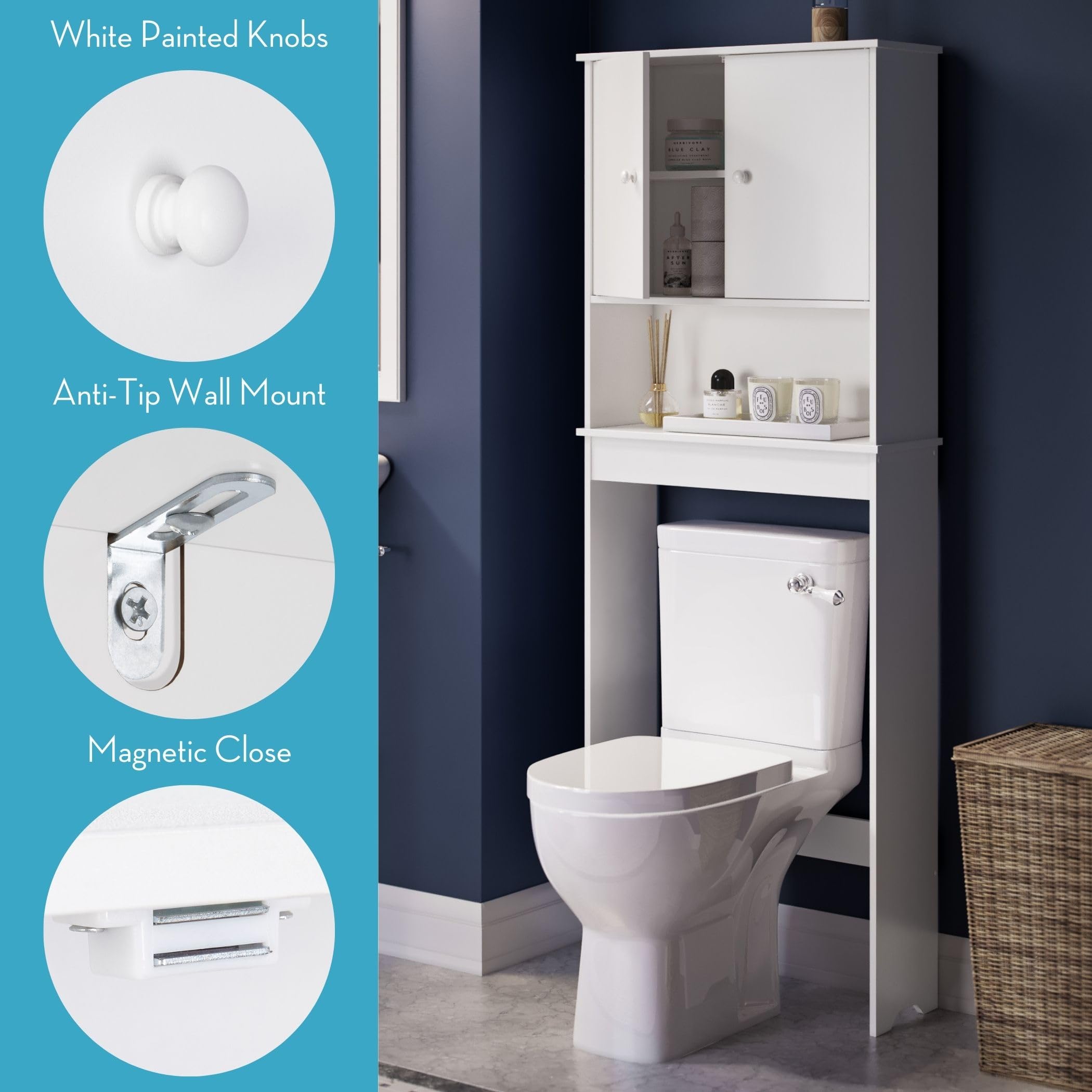 RiverRidge Medford Two Door White Space Saver Cabinet - Compact Storage Solution for Bathroom, Kitchen, or Laundry Room Organization