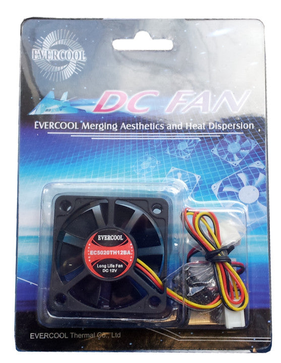 Evercool High Speed 50x50x20mm 12V 3 Pin Cooling Fan with Connector - EC5020TH12BA - Perfect for PC Cooling, Gaming Rigs, and Electronic Devices