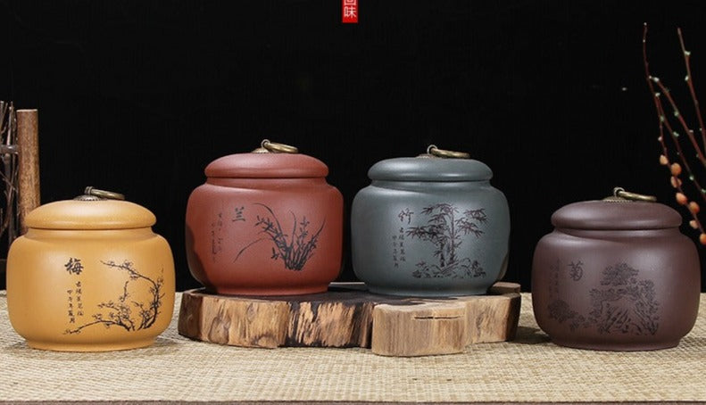 Premium Zisha Clay Tea Caddy for Loose Leaf Tea Storage - Small Size (Holds 300g) - Perfect for Chinese Tea Ceremony, Home Tea Organization & Gift Giving