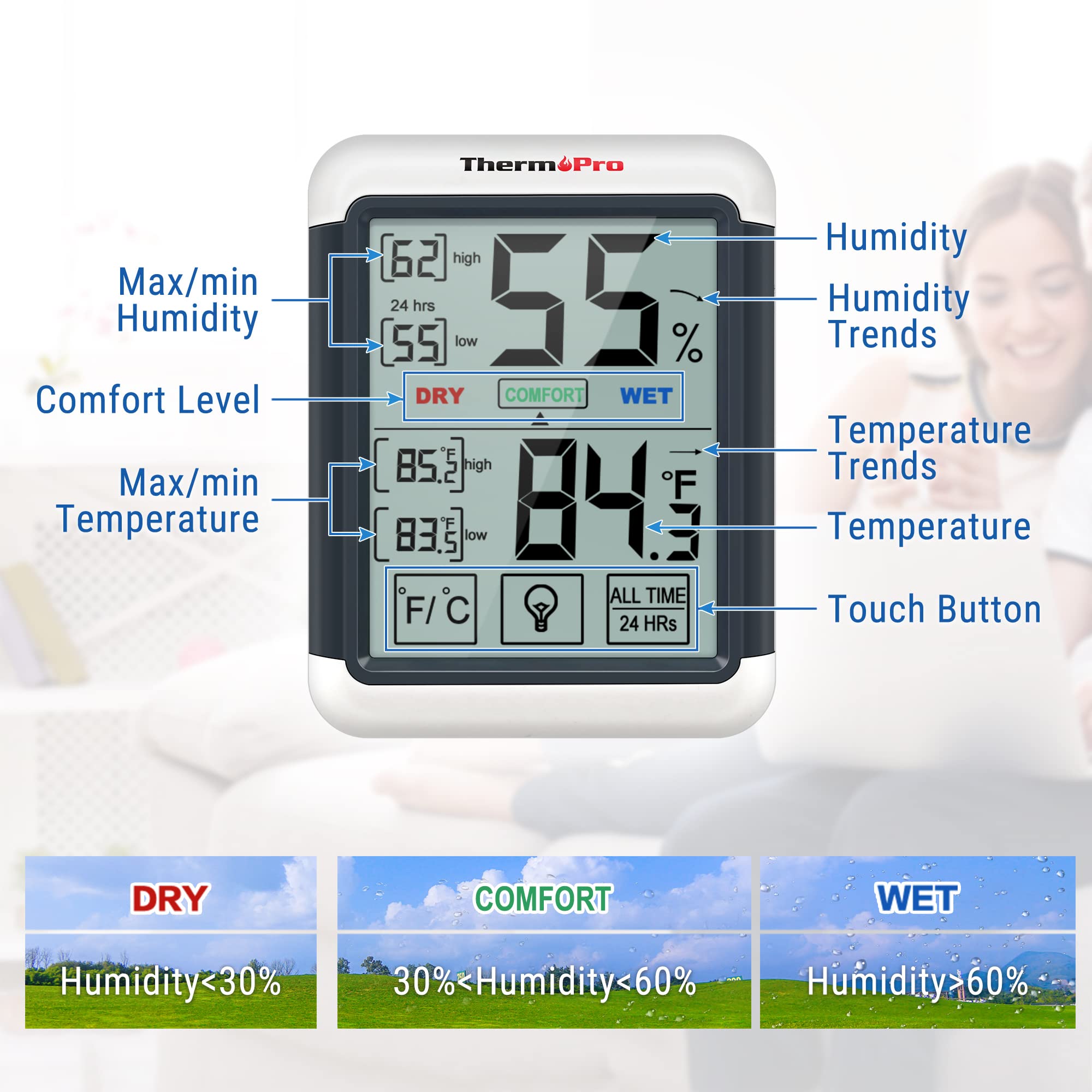 ThermoPro TP55 Digital Hygrometer Thermometer - 4