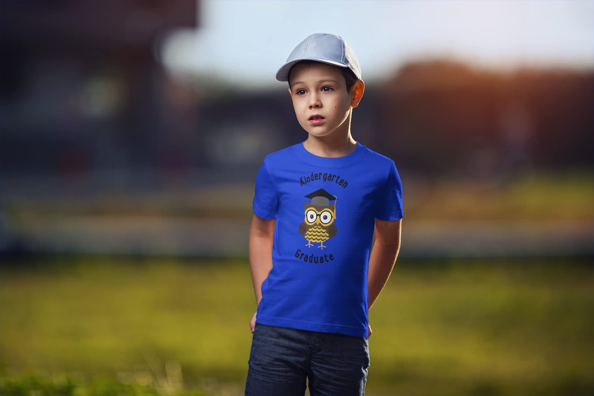 Kindergarten Graduation Owl Royal Youth T-Shirt - Cute Owl Design for Preschool & Elementary Graduates - Perfect for Graduation Ceremonies, Class Photos & Celebrations