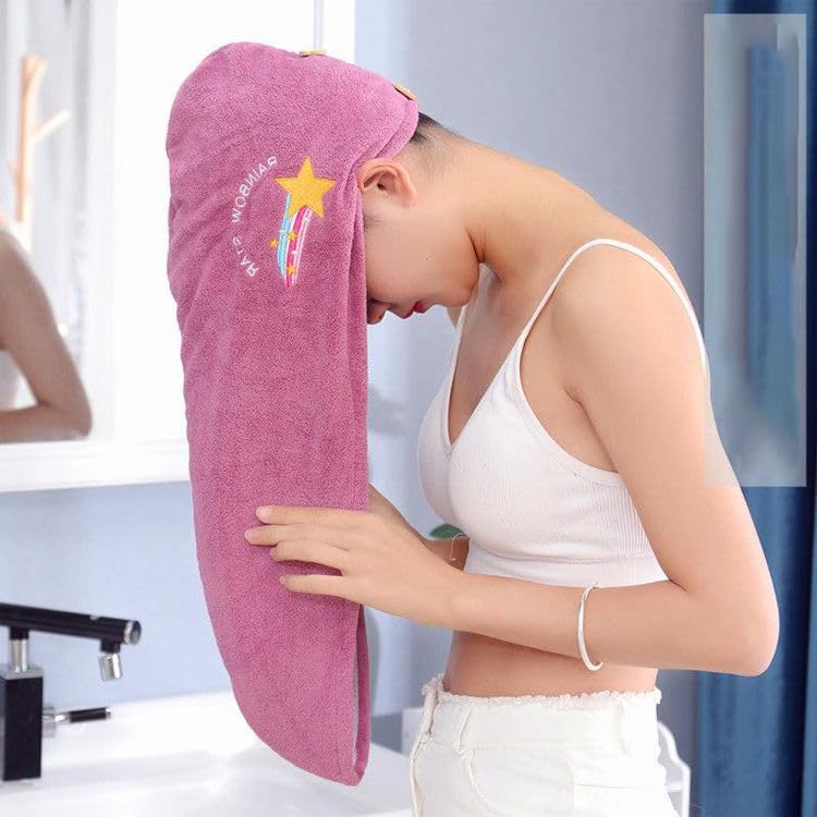 Premium 500 GSM Microfiber Hair Towel Turban - Ultra Soft & Quick Drying Embroidered Bath Towel for Women & Kids (Multicolor, 2-Pack) - Perfect for Post-Shower, Salon, Spa & Travel Use
