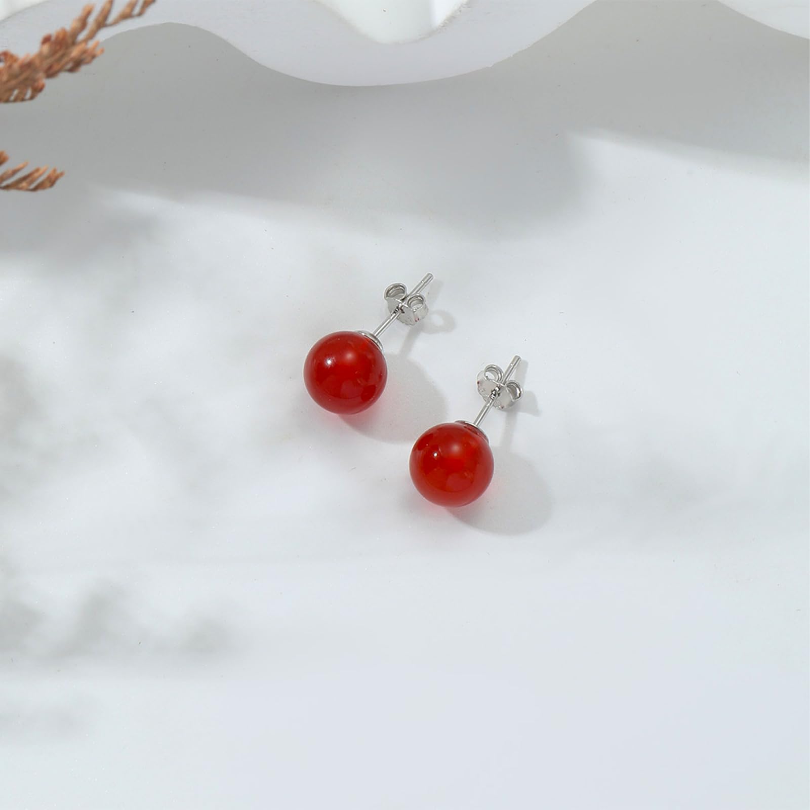 Natural Carnelian Stud Earrings for Women - 8mm Sterling Silver Hypoallergenic Handmade Gemstone Jewelry | Perfect for Everyday Wear, Gifts & Special Occasions
