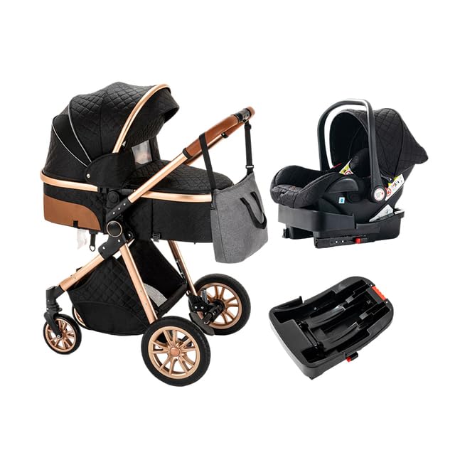 Hustlepapa 3-in-1 Standard Baby Stroller Travel System - Lightweight Folding Pram, Reclining Infant Carriage for Newborns (Black) | Perfect for Daily Walks, Shopping & Family Outings