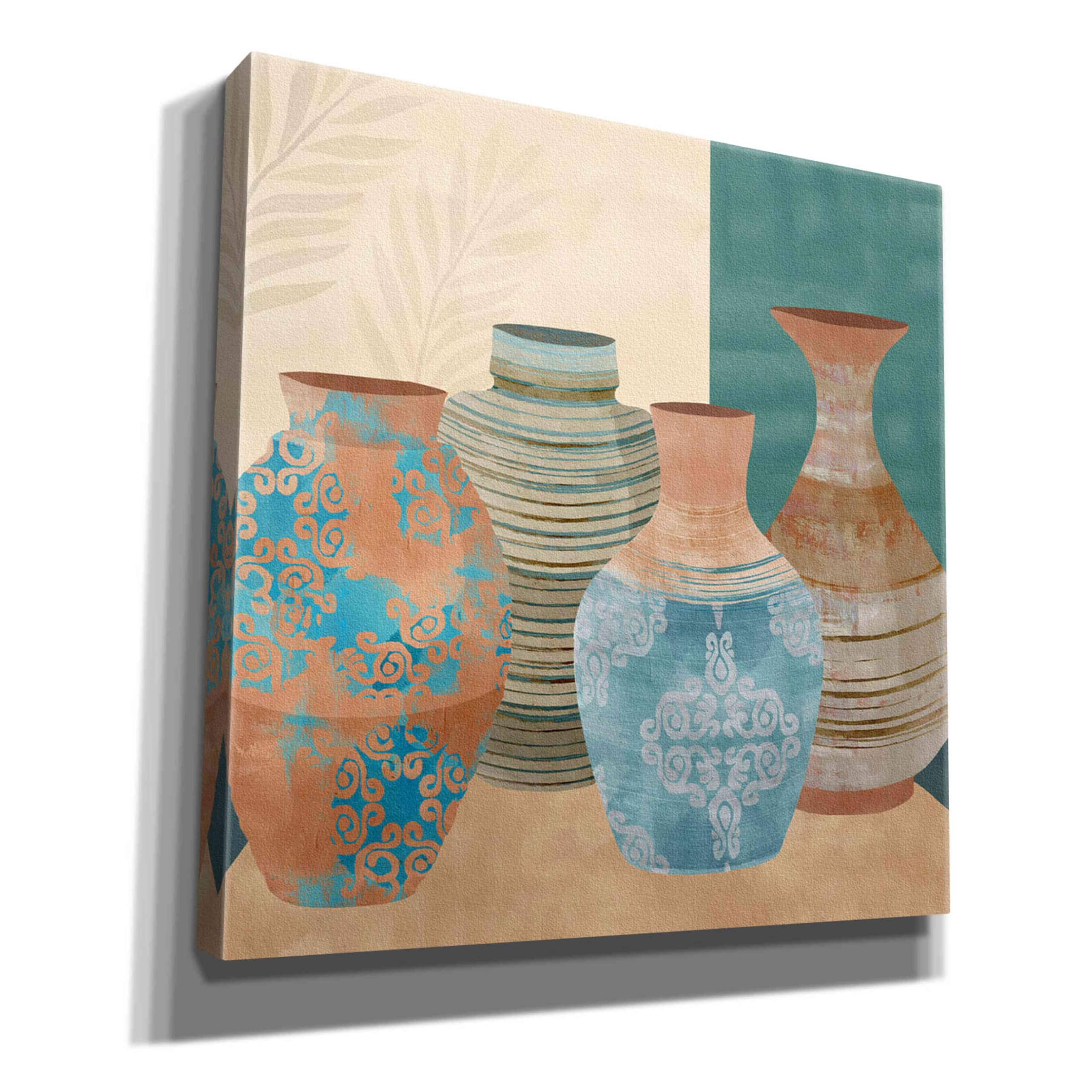 Flora Kouta 'Earthenware Pots II' Graffiti Giclee Canvas Wall Art Print - 37x37 Inches Modern Home Decor for Living Room, Bedroom & Office