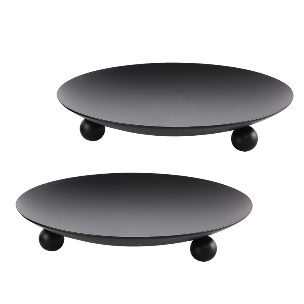 Black Iron Plate Candle Holder Set of 2 - 4.37