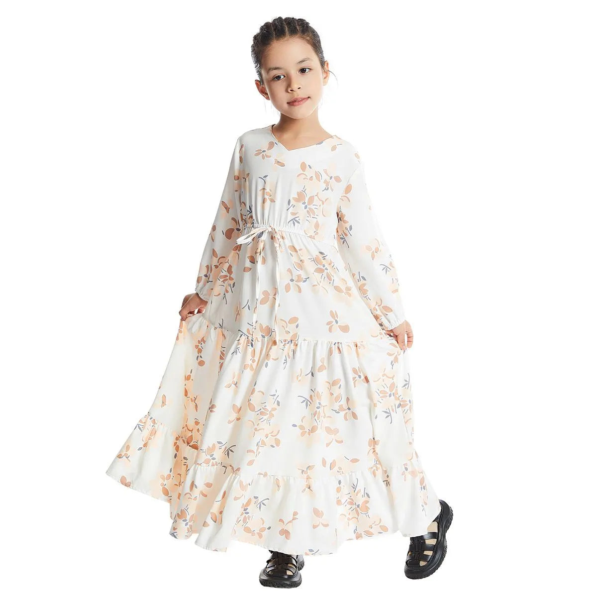 Elegant Floral Printed Middle Eastern Arab Abaya Dress for Women - Modest Islamic Fashion #25621 | Perfect for Prayer, Eid, and Special Occasions