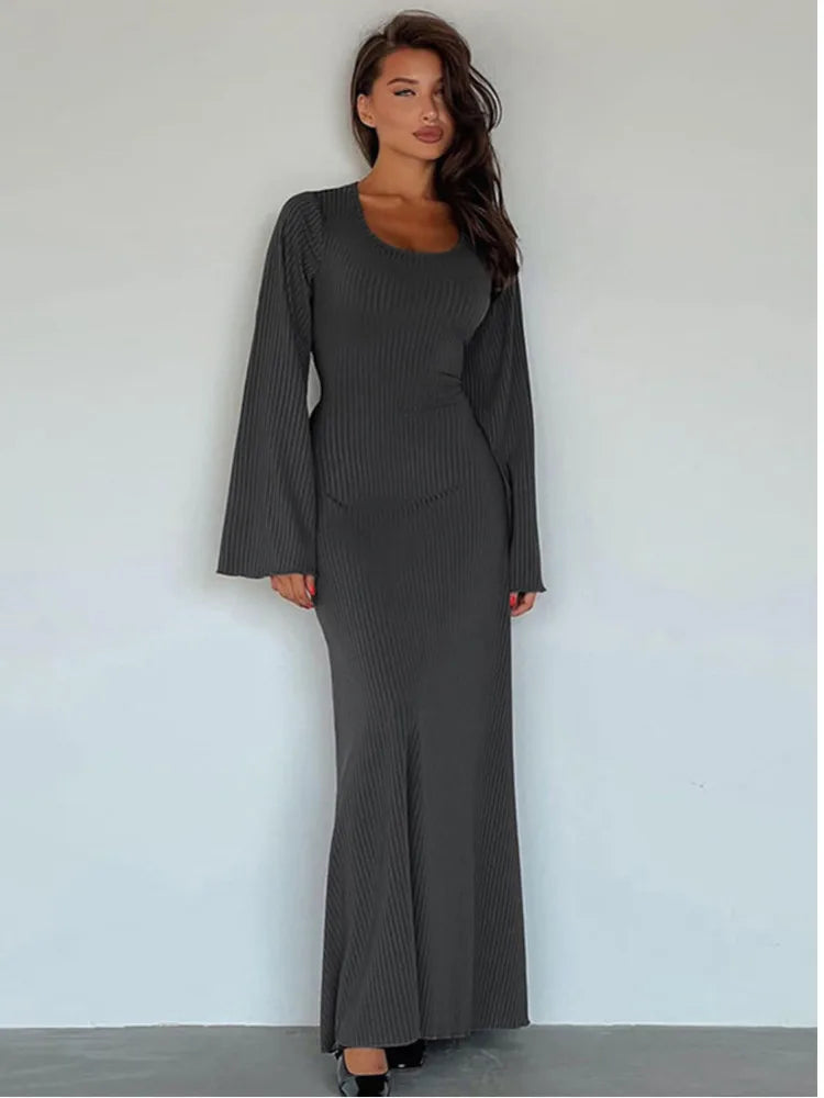 Women's Square Neck Flare Sleeve Lace-Up Waist Bodycon Dress - Autumn Winter Slim Fit Party Club Streetwear for Date Night & Holiday Outfits