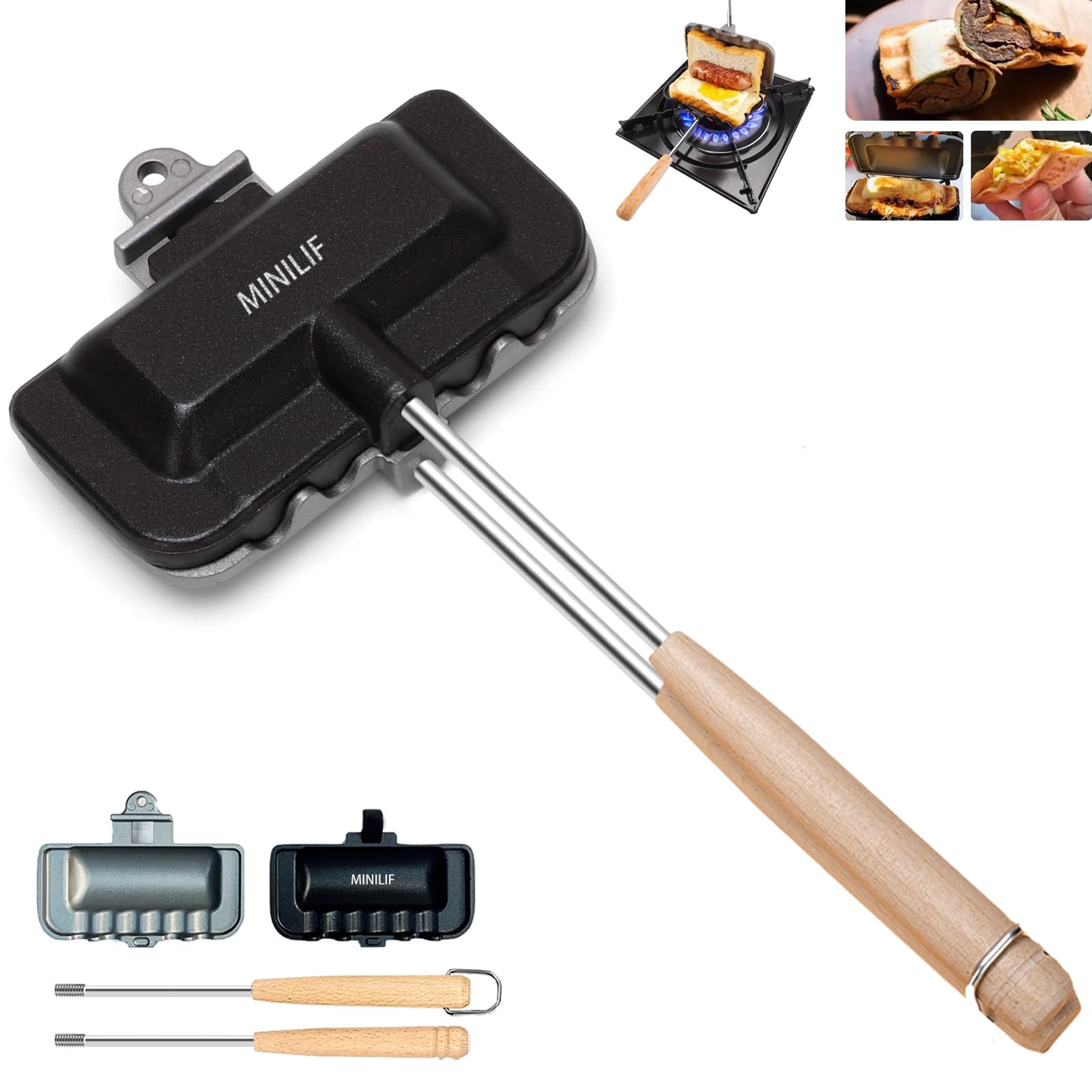 Nonstick Double-Sided Sandwich Maker & Breakfast Pan - Perfect for Pancakes, Omelets, Frittatas & Toast - Ideal for Quick Breakfasts, Camping & Family Cooking (1PC)