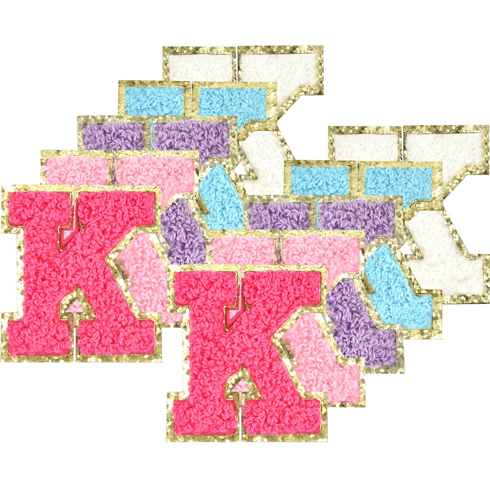 10Pcs Self-Adhesive Chenille Letter Patches - Iron-On Varsity Preppy Letters for Clothing, Bags & Accessories | Glitter Fuzzy Stick-On Letters for DIY Crafts, Laptop & Phone Case Decor (K) - Perfect for Customizing Jackets, Backpacks & School Spirit Projects