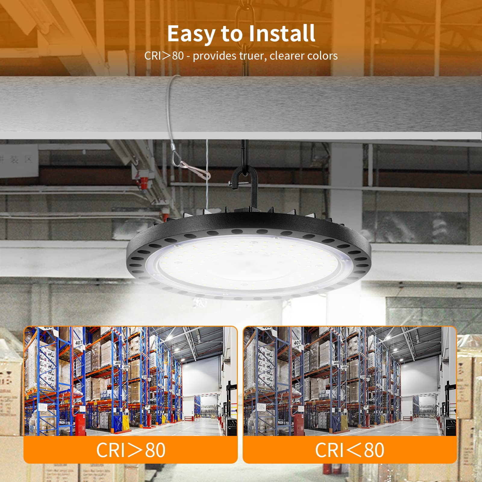 4-Pack 100W 110V UFO High Bay LED Lights - 10,000LM 5000K Daylight, IP66 Waterproof Commercial Lighting for Warehouse, Shop, Garage & Industrial Spaces | Energy-Efficient LED Bay Fixture with No Plug