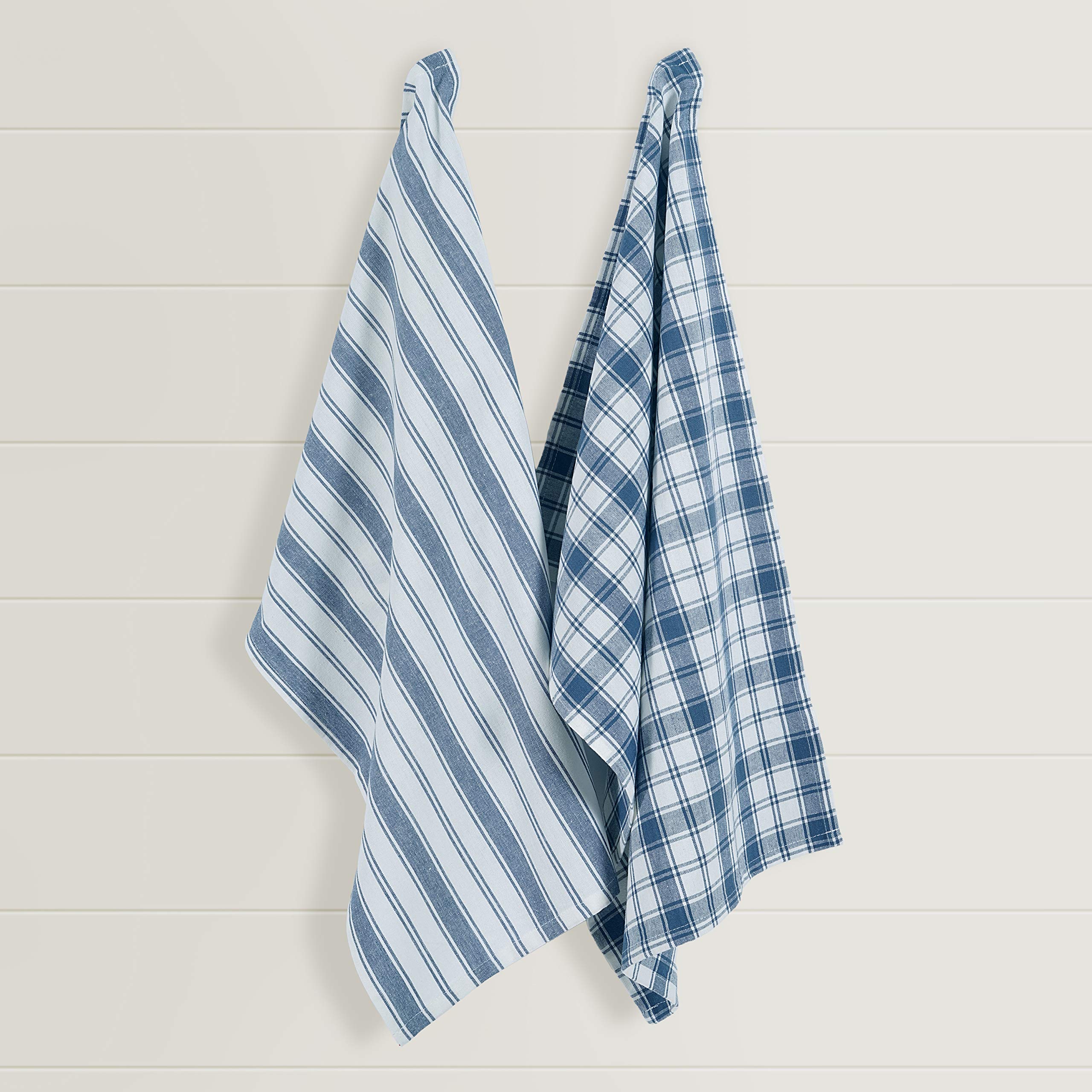 Premium Cotton Kitchen Towels Set of 4 (2 Check & 2 Stripe) - 100% Ring Spun Cotton Dish Cloths, Tea Towels & Hand Towels - 18