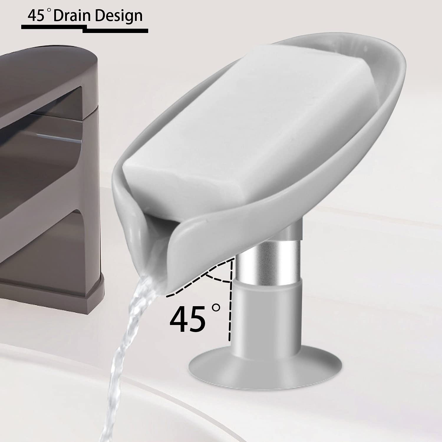 2 Pack Self Draining Soap Holder with Suction Cups - Grey Bar Soap Dish for Bathroom, Kitchen Sink & Shower | Perfect for Keeping Soap Dry and Clean in Wet Areas