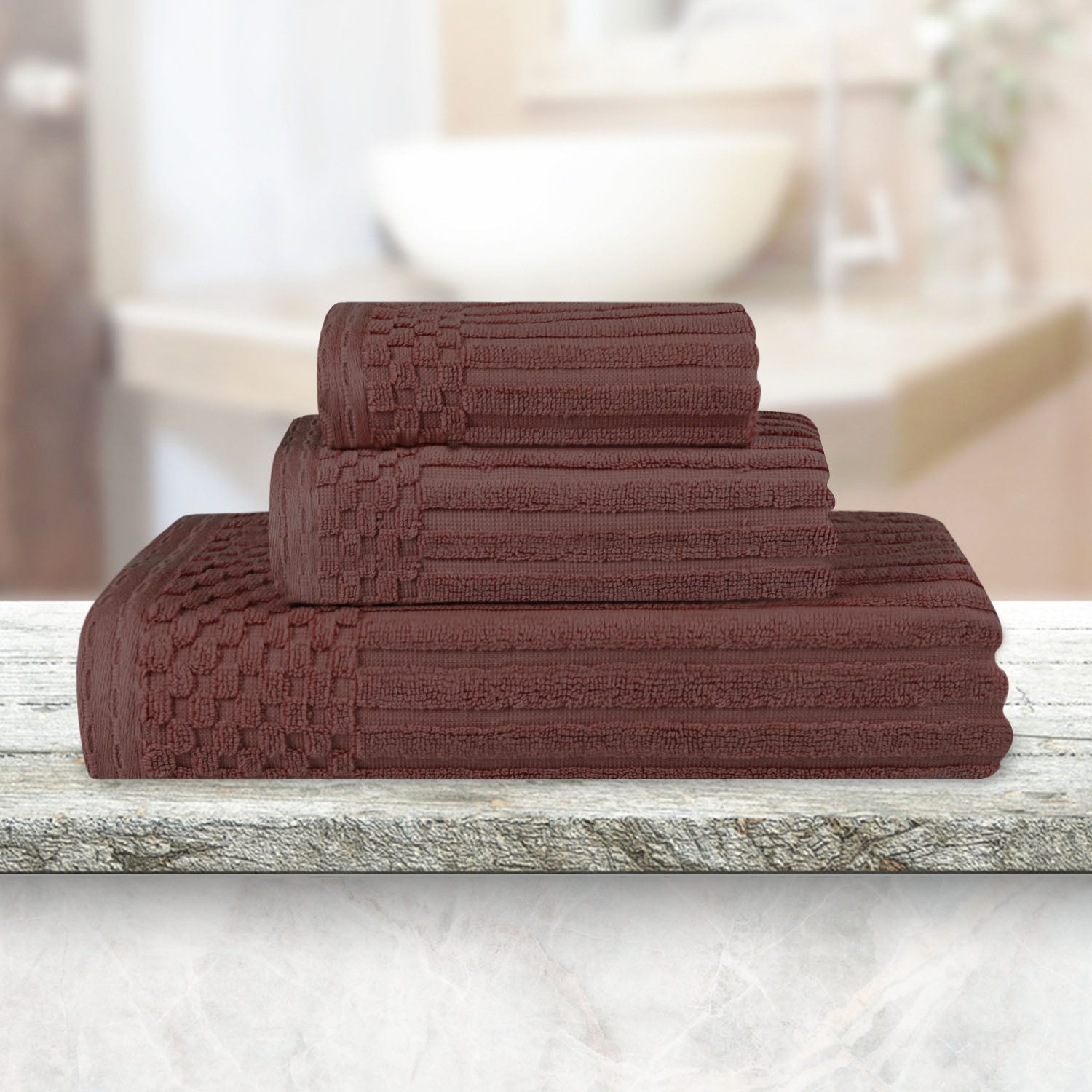 Premium Soho Ribbed Textured Cotton Bath Towel Set - Ultra Absorbent 3-Piece Towel Collection for Spa, Bathroom & Guest Use | Soft Luxury Towels for Home & Hotel