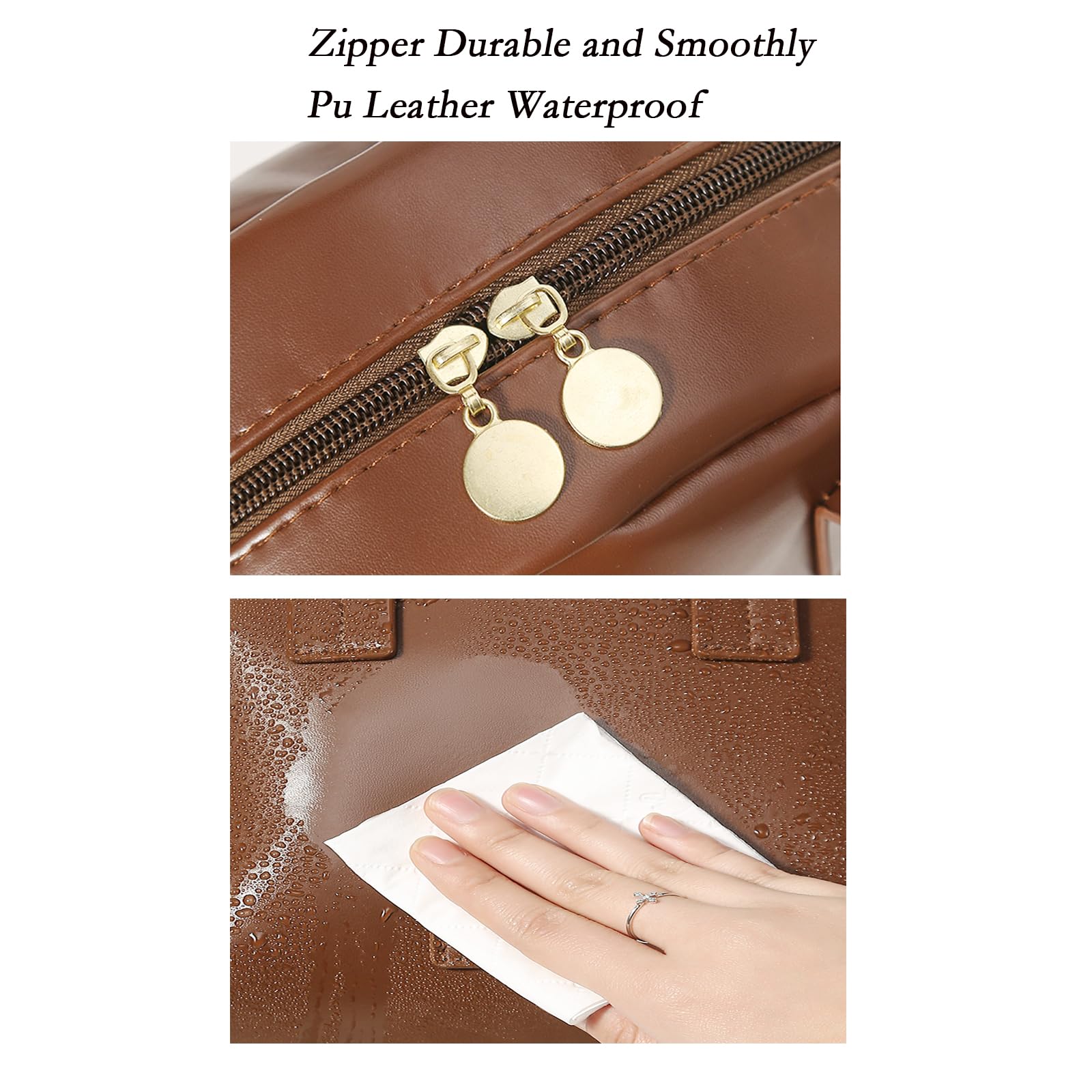 Waterproof Leather Makeup Bag for Women & Girls - Large Capacity Travel Cosmetic Organizer, Portable Toiletry Bag (Brown, BK-01) | Perfect for Travel, Gym & Daily Makeup Storage
