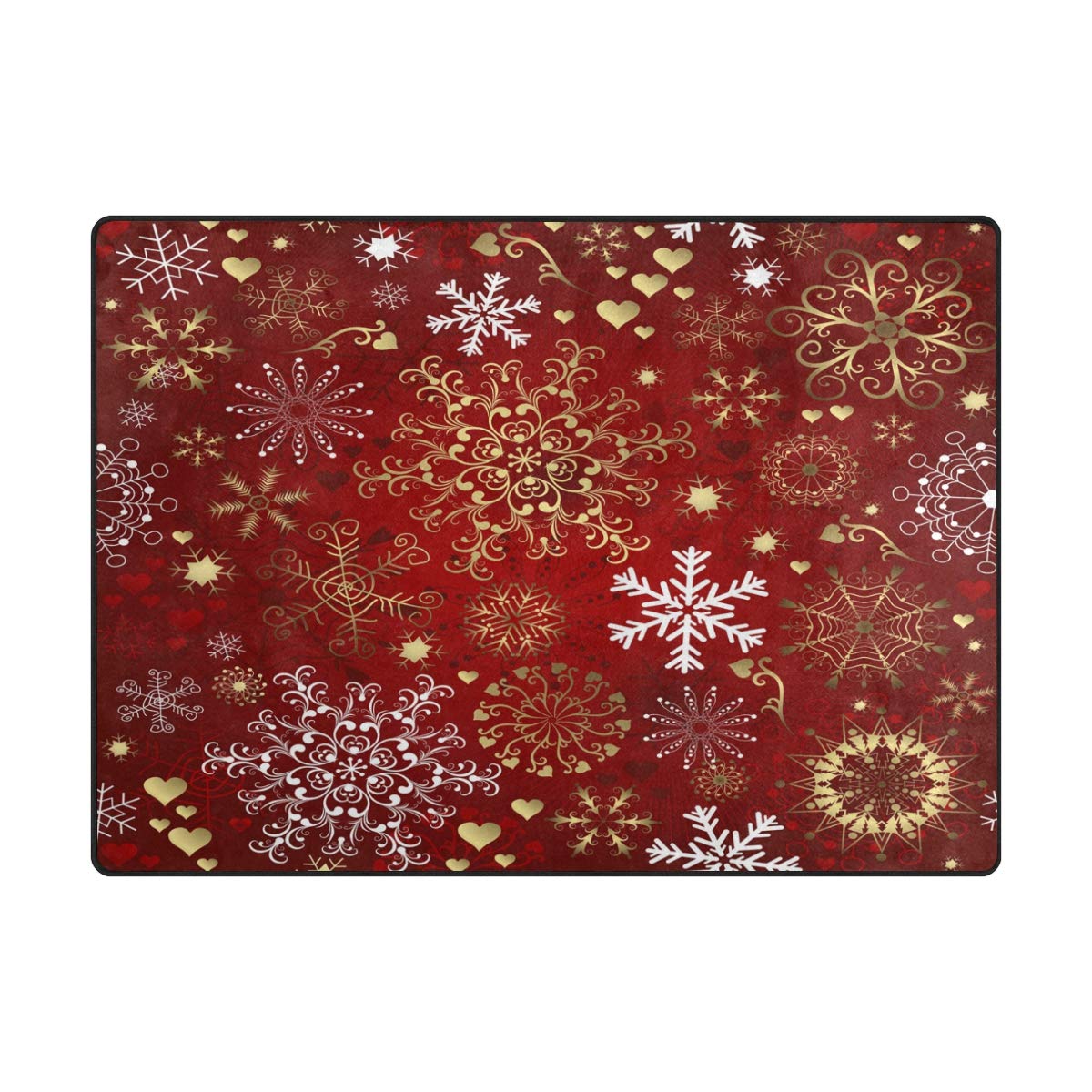 ALAZA Christmas Red Gold White Snowflake Winter Area Rug 5'3