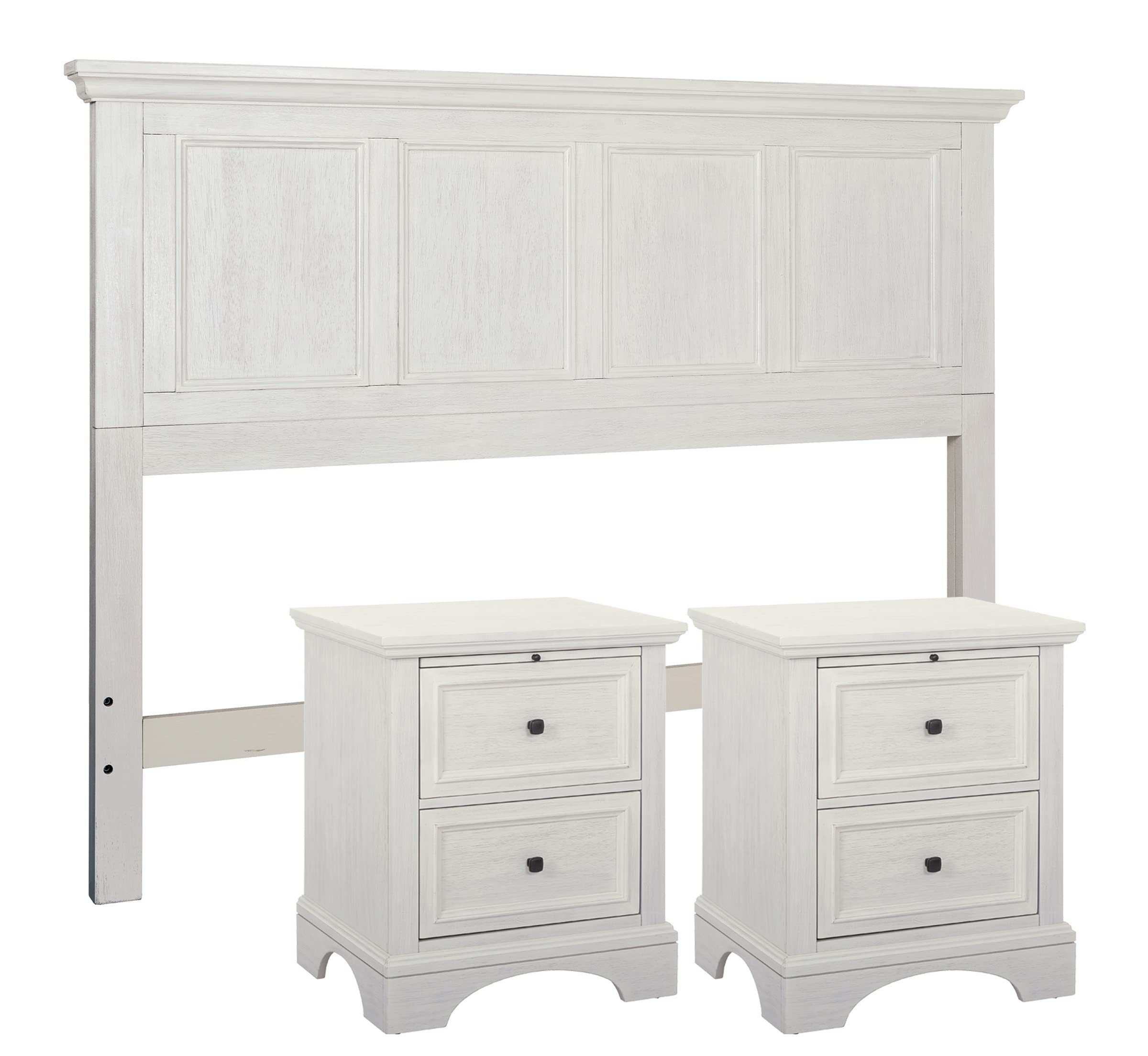 Farmhouse Queen Bedroom Set with Headboard & Nightstands - Rustic White for Cozy Home Decor