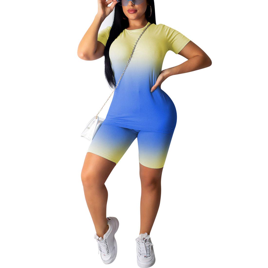 Nimsruc Women's 2 Piece Outfits - Summer Casual Print Bodycon Shorts & Top Set | Perfect for Beach Vacation, Date Night & Streetwear Fashion