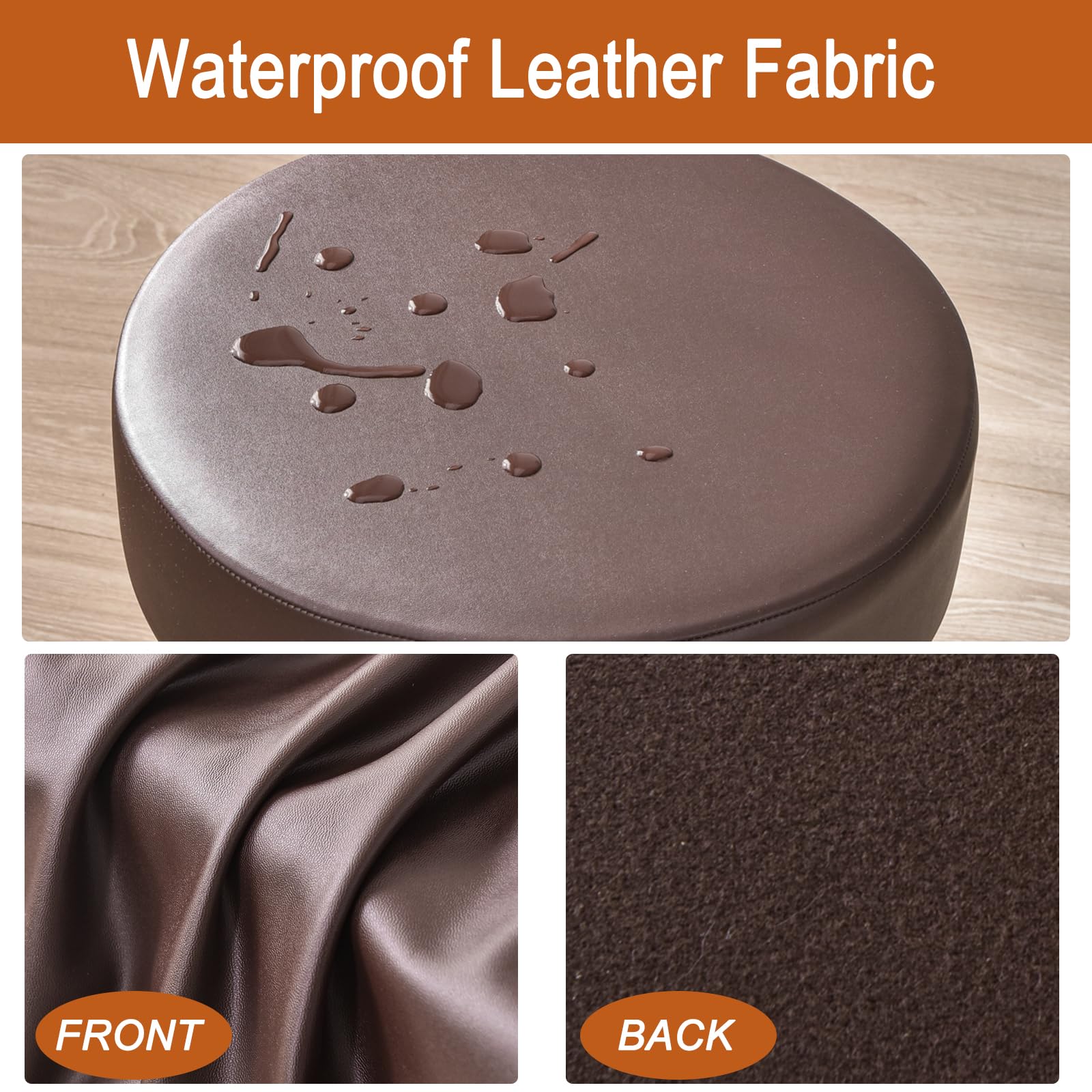 HAOYONG Waterproof PU Leather Bar Stool Covers Set of 4 - Stretchable Round Seat Cushion Covers with Non-Slip Bottom for Kitchen, Dining Room & Bar Counter - Perfect for Home Decor, Restaurant Use and Coffee Shop Seating