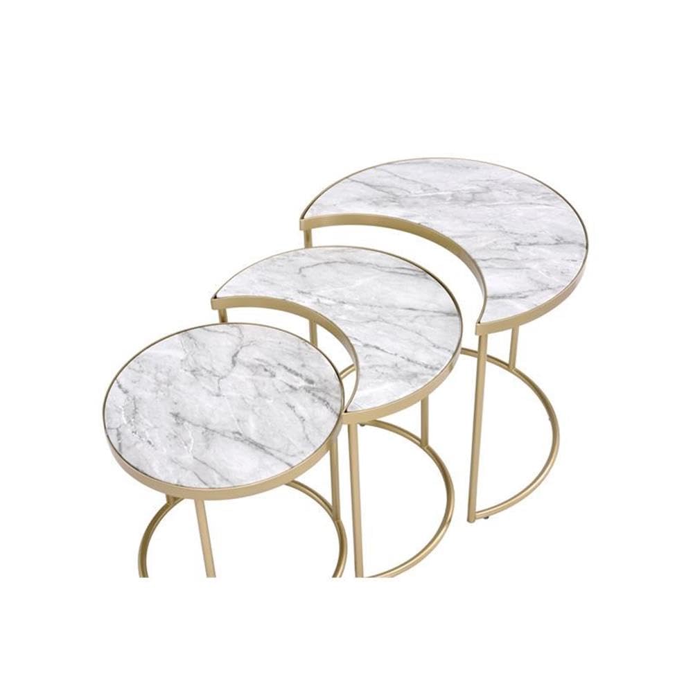 Acme Anpay 3-Piece Nesting Coffee Tables Set - Faux Marble Top with Gold Metal Frame | Modern Side End Tables for Living Room, Bedroom & Office Decor