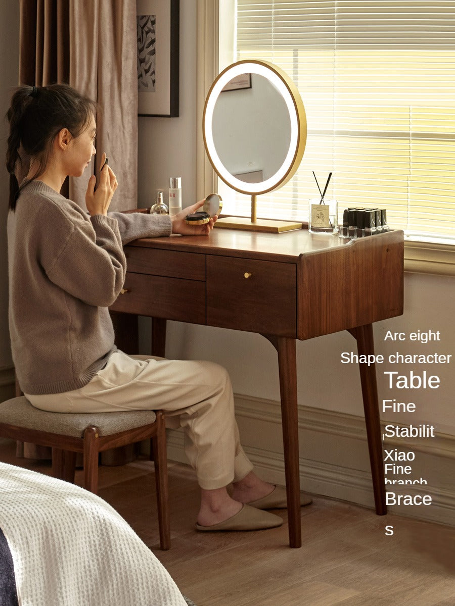 Premium Black Walnut & Ash Solid Wood Dressing Table - Elegant Vanity Desk with Mirror for Bedroom, Bathroom & Makeup Area | Natural Wood Finish, Spacious Storage & Durable Construction