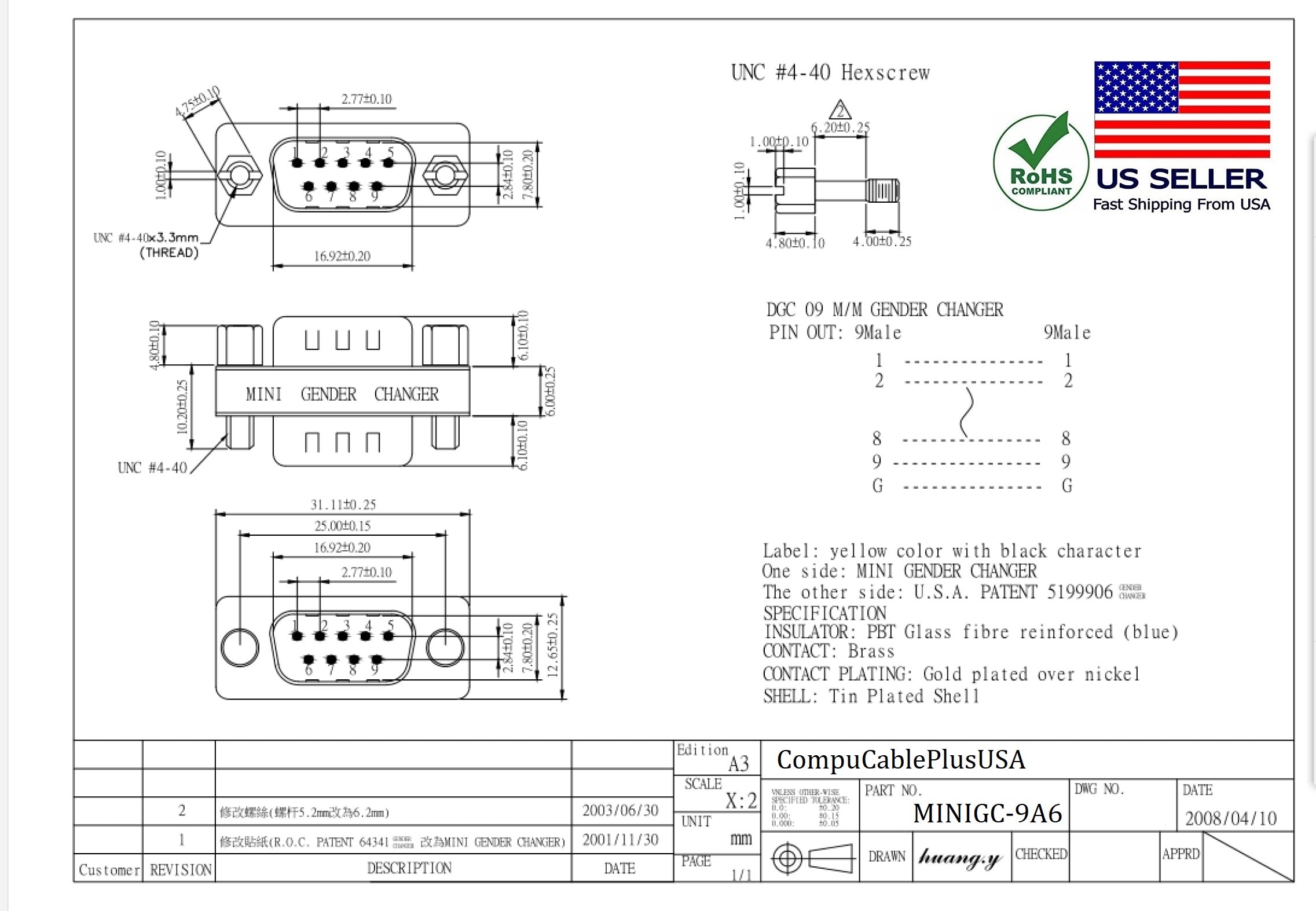 DB9 Male to Male D-Sub Serial Mini Gender Changer Coupler Adapter (6-Pack) - Perfect for Computer, Server & Industrial Equipment Connections