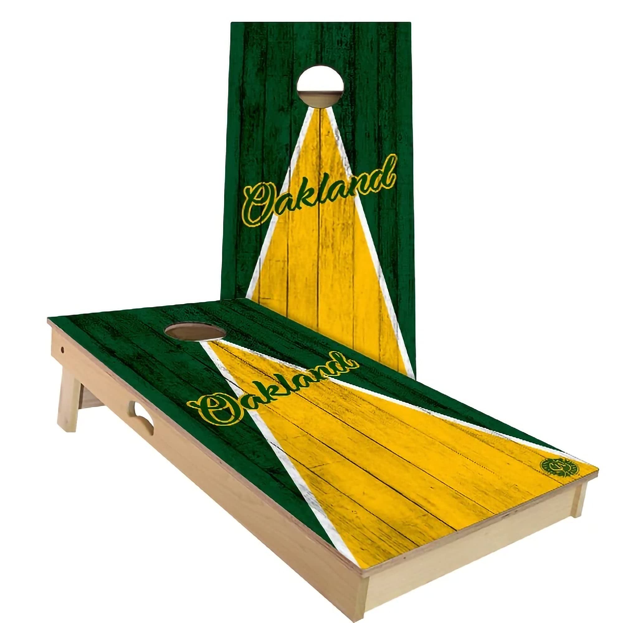 Skip's Garage Oakland Triangle Themed Cornhole Board Set - Premium 2 Boards & 8 Bags - Custom Size & Accessories - Perfect for Backyard Parties, Tailgating & Outdoor Games