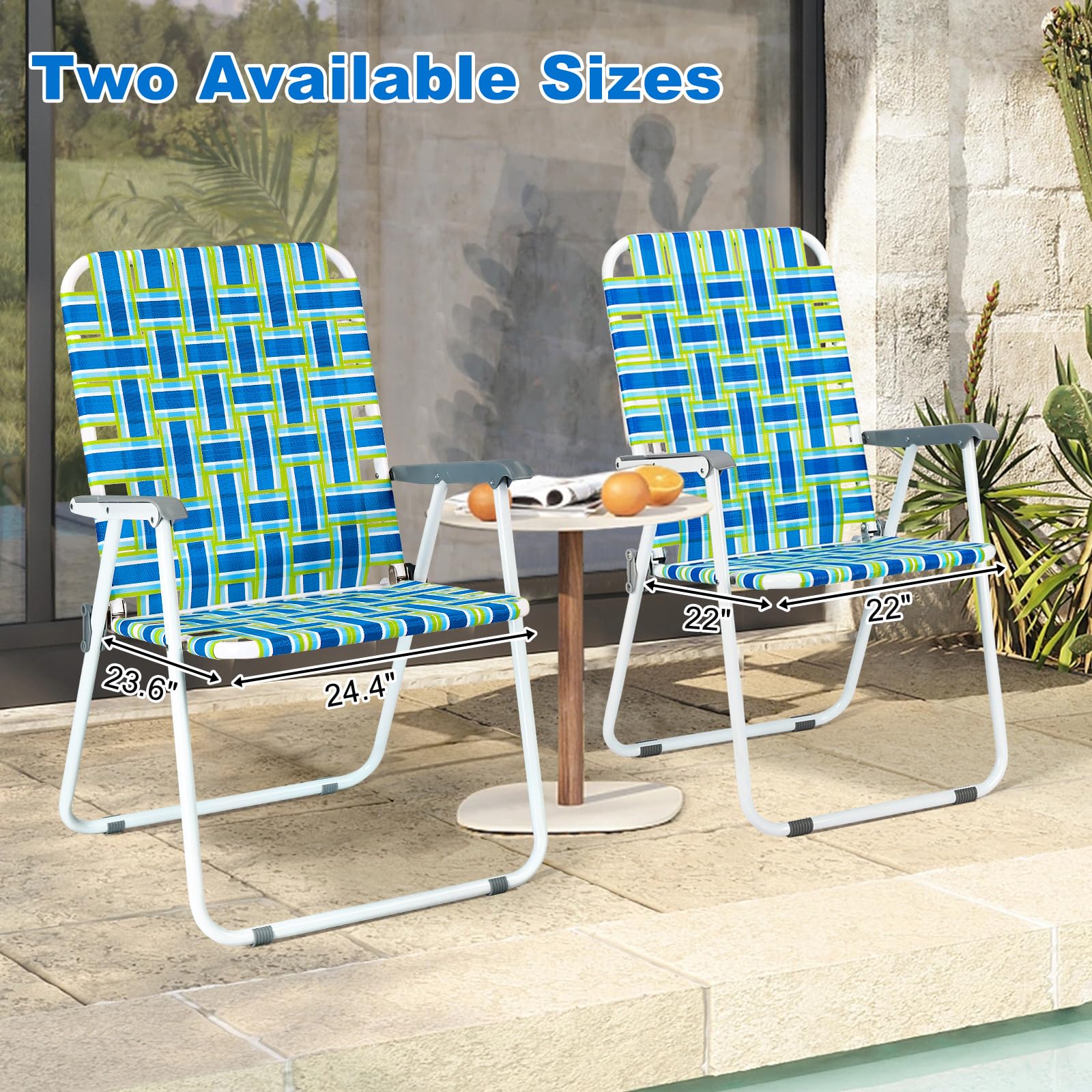VINGLI Oversized Patio Lawn Folding Chairs Set of 2 - Heavy Duty Webbed Outdoor Beach Chairs, Portable Dining Chairs for Backyard, Garden, Poolside & Camping (Blue, Extra Large) - Perfect for Relaxing, Sunbathing & Outdoor Gatherings