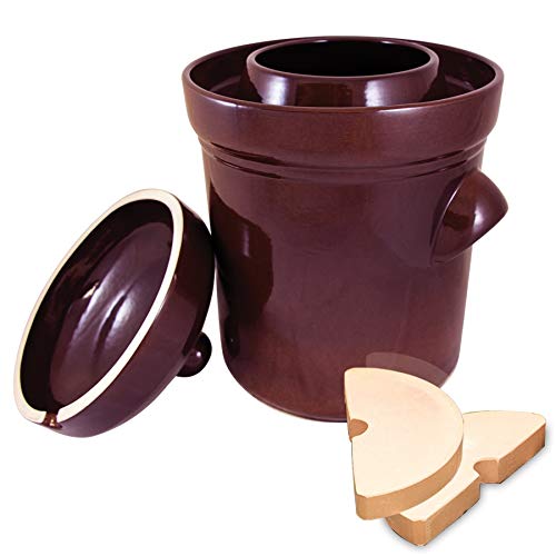 The Sausage Maker - 15L Polish Fermenting Crock with Stone Weights for Sauerkraut & Kimchi, Burnt Sienna - Perfect for Home Fermentation & DIY Pickling Projects