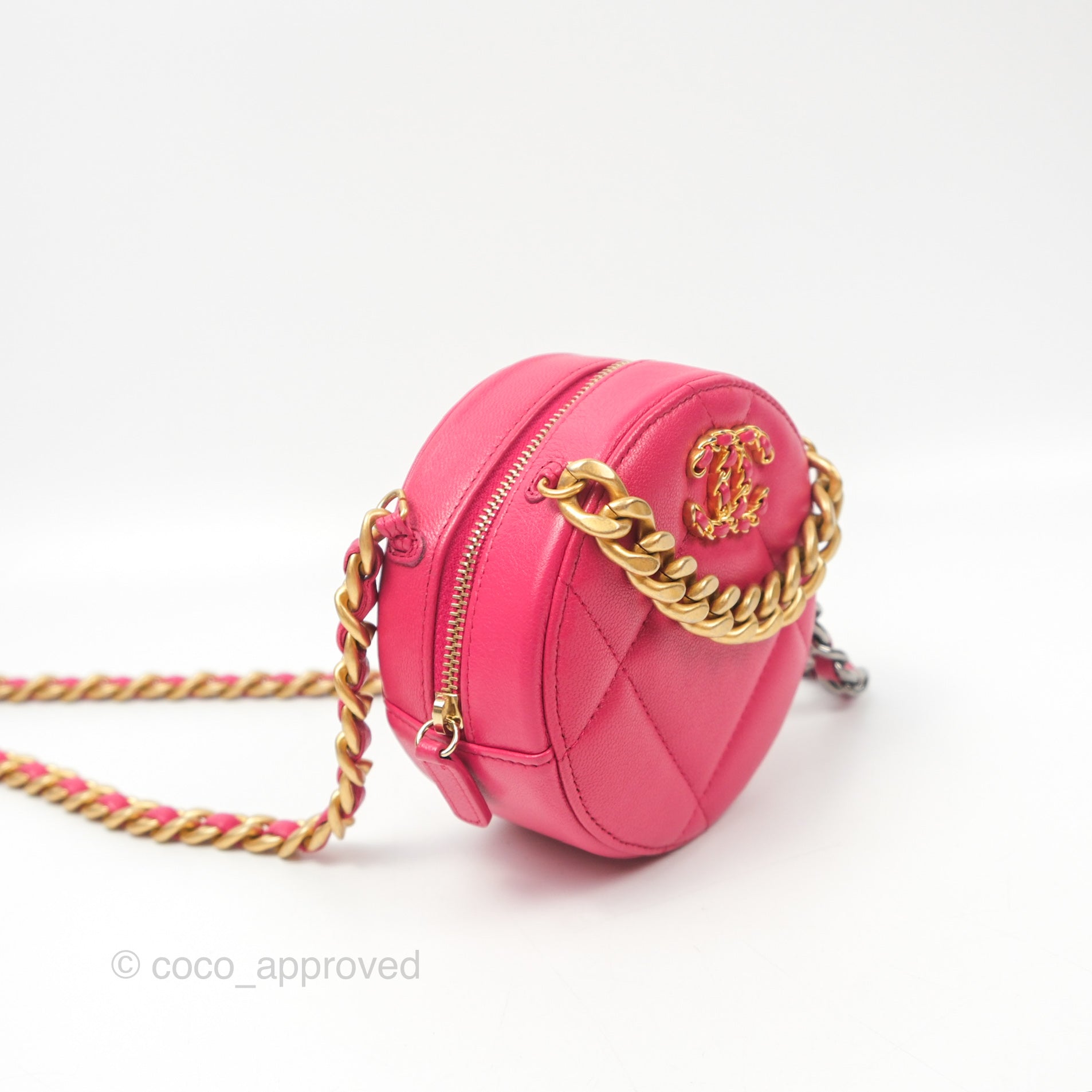 Chanel 19 Round Clutch with Chain - Dark Pink Mixed Hardware Crossbody Bag for Women | Luxury Evening Purse for Parties, Dinner Dates & Special Occasions