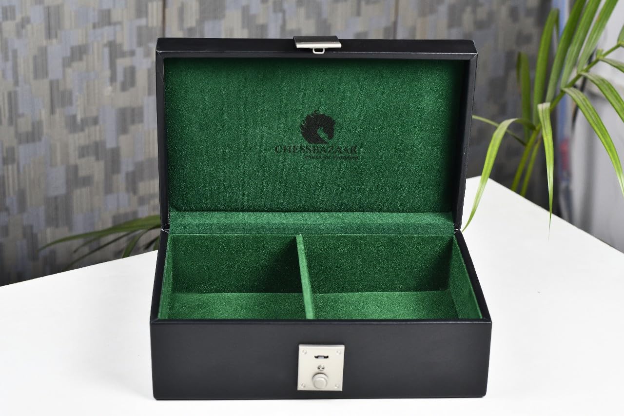 Premium Genuine Leather Chess Storage Box for 3-4 Inch Chess Sets | Handcrafted Wooden Chess Piece Protector | Perfect for Travel, Home Decor & Chess Enthusiasts