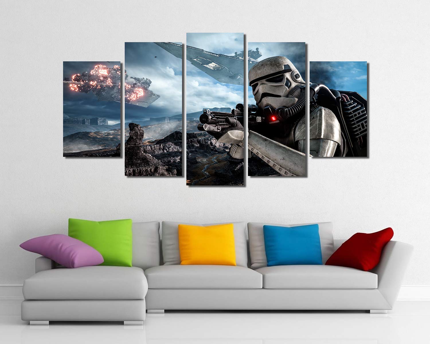 Star Wars Stormtrooper The Force Awakens Framed Canvas Wall Art Print - 60x32 Inches, Premium Gallery Wrapped Decor for Living Room, Bedroom & Office | Picture Sensations®