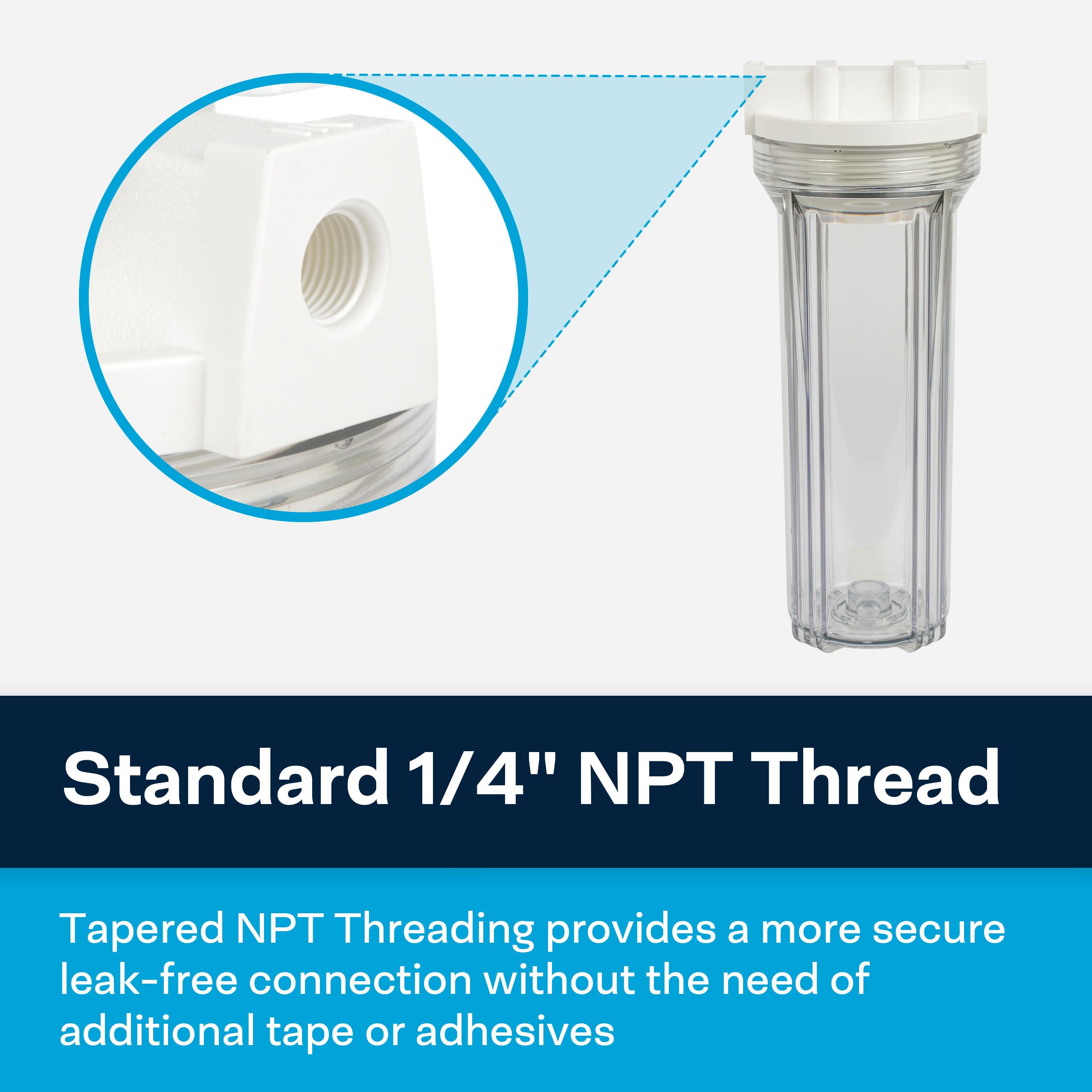 SpiroPure 10 Inch Clear Water Filter Housing - 2.5 x 10/158117 Standard Transparent Housing (Case of 12) - Perfect for Under Sink, RV & Whole House Water Filtration Systems