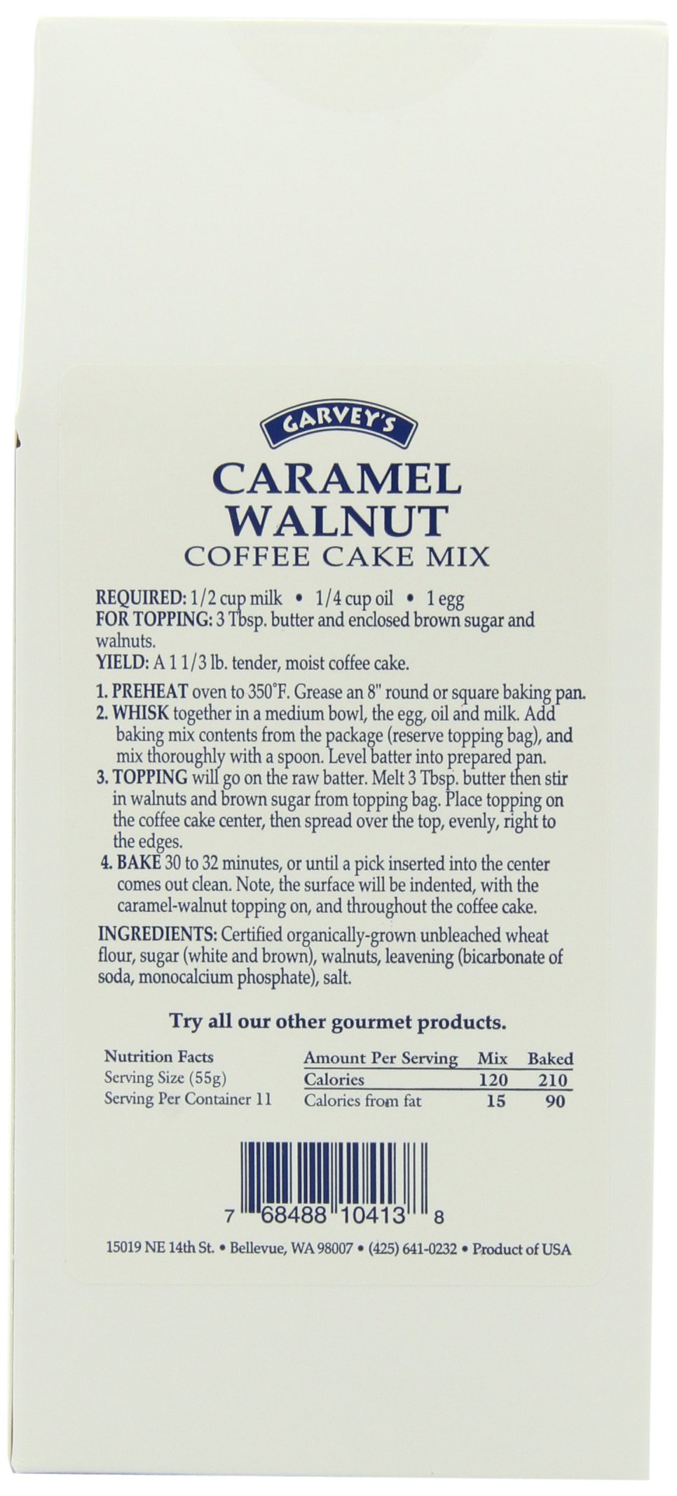 Garvey's Caramel Walnut Coffee Cake Mix - 12 Oz (Pack of 4) | Easy Bake Dessert Mix for Breakfast, Brunch & Afternoon Tea | Perfect for Family Gatherings & Holiday Treats
