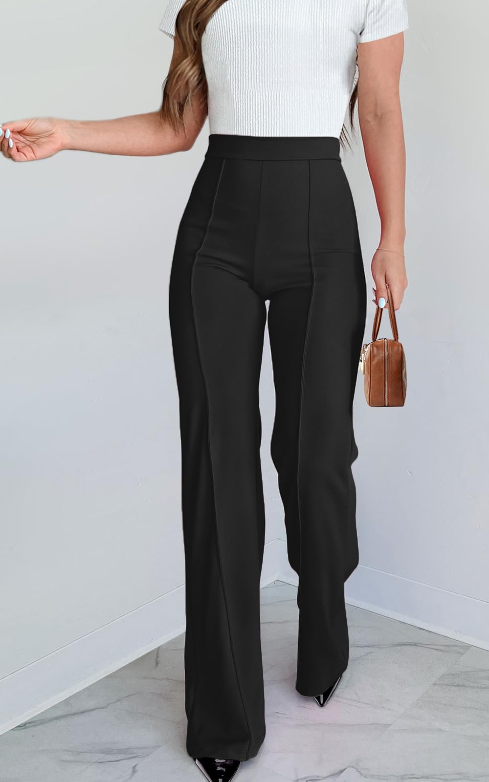 Agenlulu Women's Wide Leg Dress Pants - Elastic High Waist Straight Leg Business Casual Office Pants - Pull On Work Slacks for Professional & Comfortable Wear