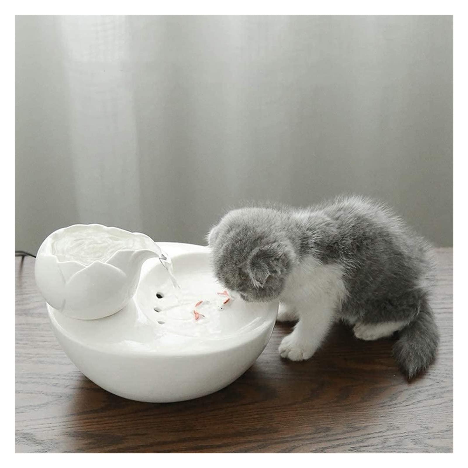 Smart White Lotus Ceramic Cat Water Fountain - Ultra Quiet Pump with Circulating Filtered Water System | Pet Water Dispenser Bowl for Cats & Small Dogs | Perfect for Home, Office, or Travel Use