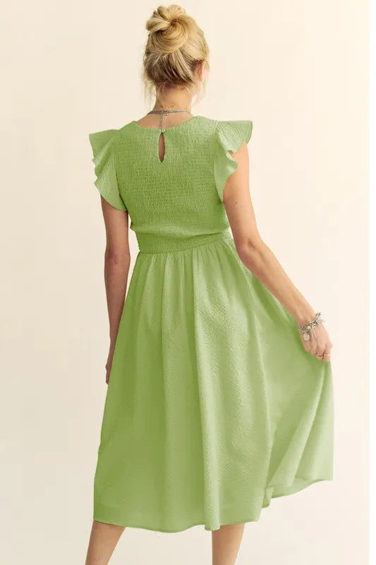 Sage Green Ruffled Cap Sleeve Smocked Mini Dress for Women | Summer Boho Chic Flowy Party Dress | Perfect for Beach Vacations, Date Nights & Outdoor Weddings