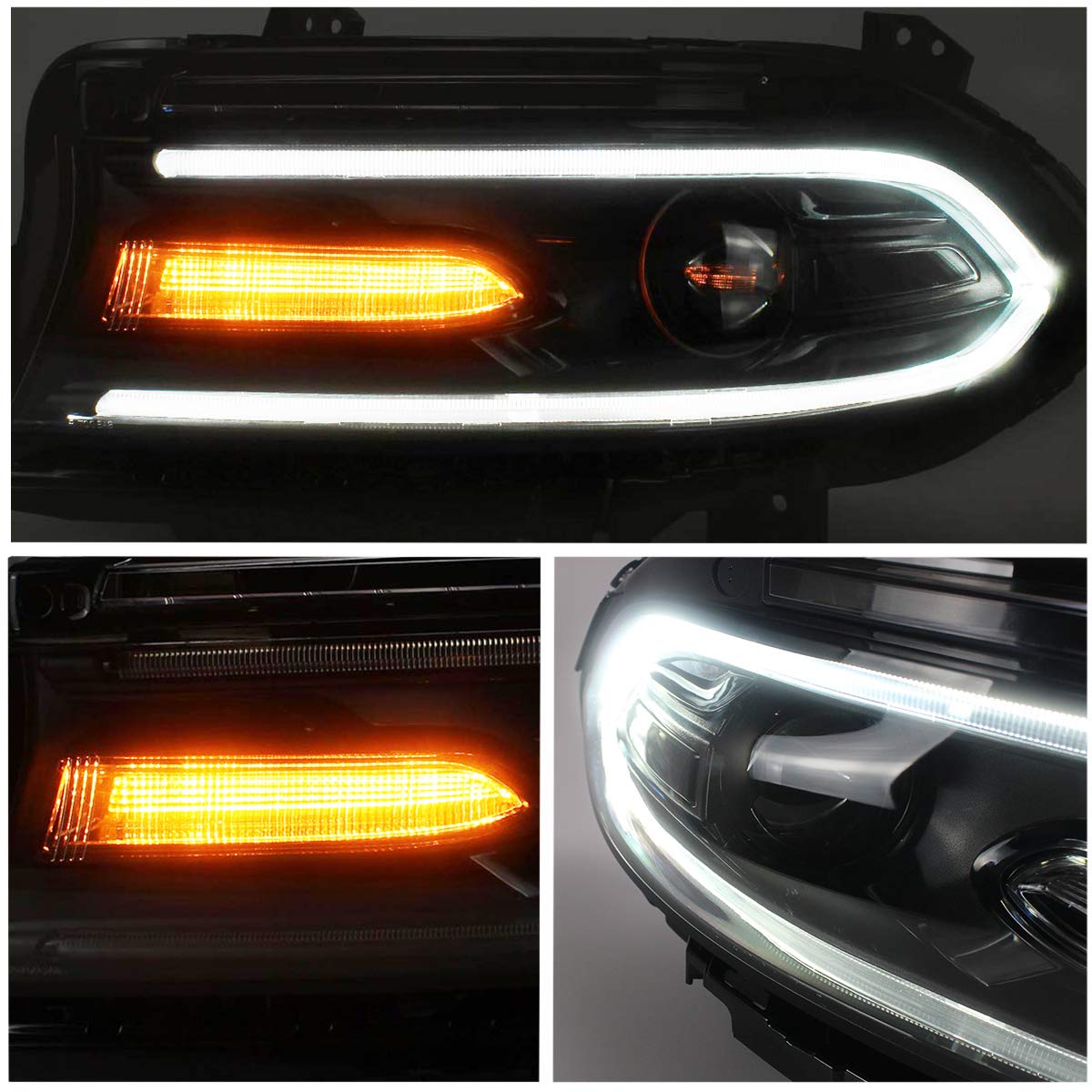 YUANZHENG LED Projector Headlights Assembly for Dodge Charger 2015-2019 - Dual Beam Lens with DRL - YAA-CHR-2033 - Upgrade Your Night Driving Safety & Style