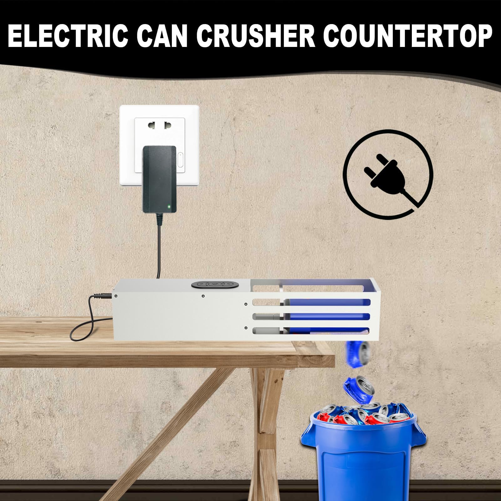 Automatic Electric Can Crusher - Heavy Duty Wall Mounted Can Smasher for 12oz & 16oz Aluminum Cans (Soda, Beer, Seltzer) & Plastic Bottles - Perfect for Recycling, Kitchen, Garage & Home Organization - Great Housewarming Gift for New Homeowners