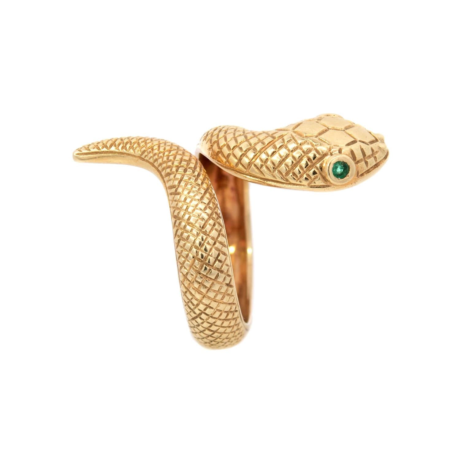 Vintage 14k Gold Emerald Snake Ring for Women - Elegant Jewelry Gift for Birthday, Anniversary & Special Occasions