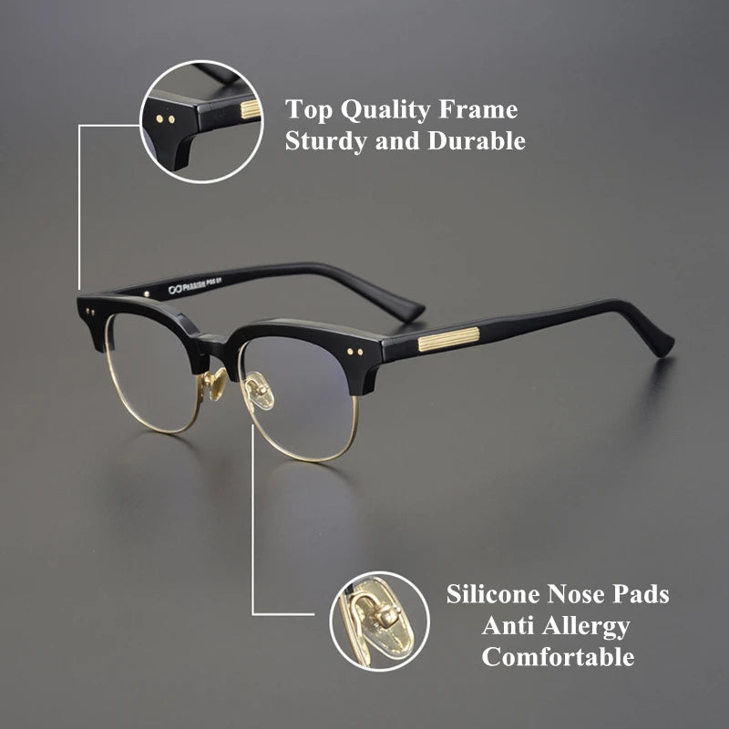 Stylish Black Unisex Semi-Rim Square Acetate Eyeglasses Frame 15022 - Perfect for Work, Reading & Fashion Accessories