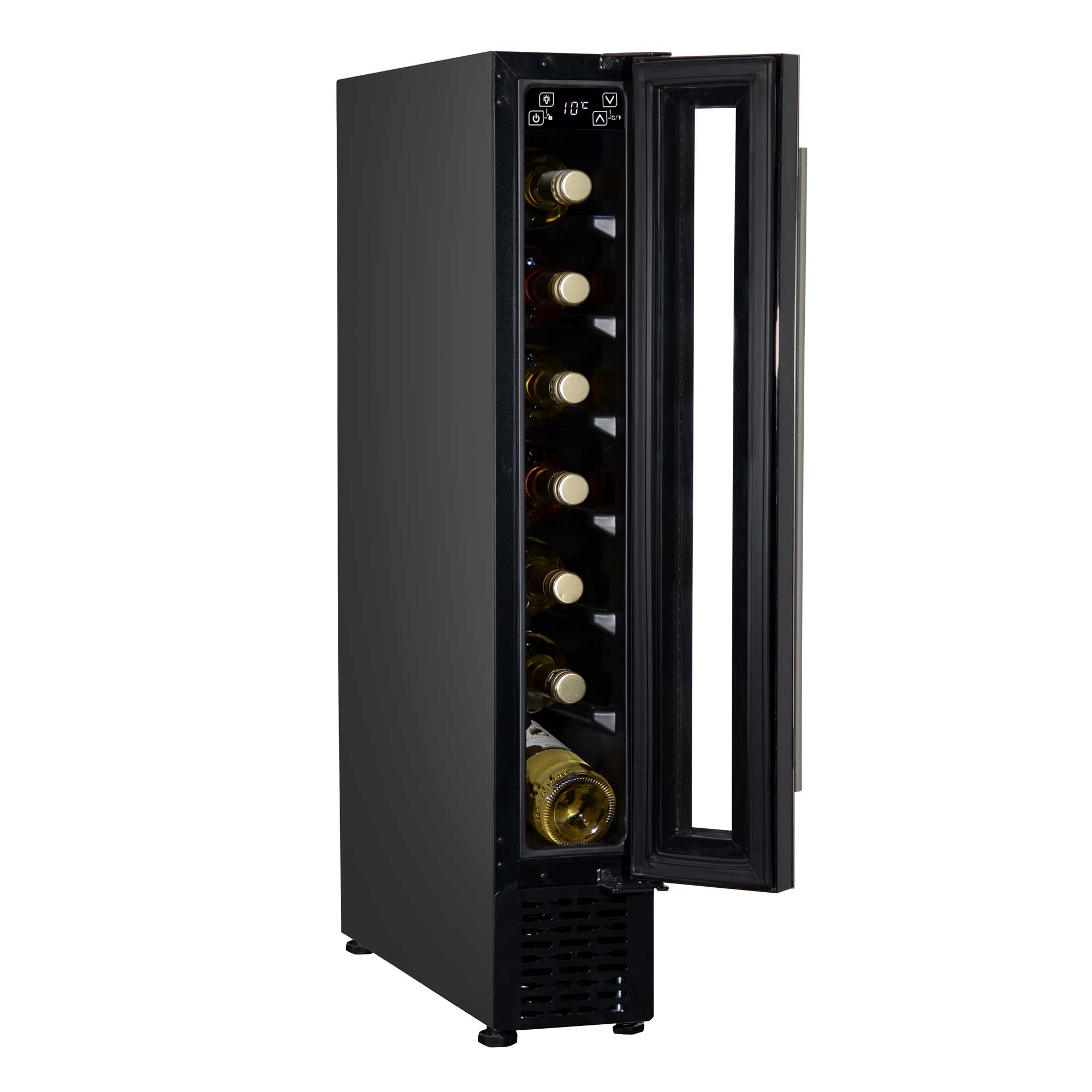 Baridi 7 Bottle 15cm Slim Wine Cooler with Digital Touch Screen Controls - Black (DH76) | Compact Wine Fridge for Kitchen, Bar, Office & Small Spaces